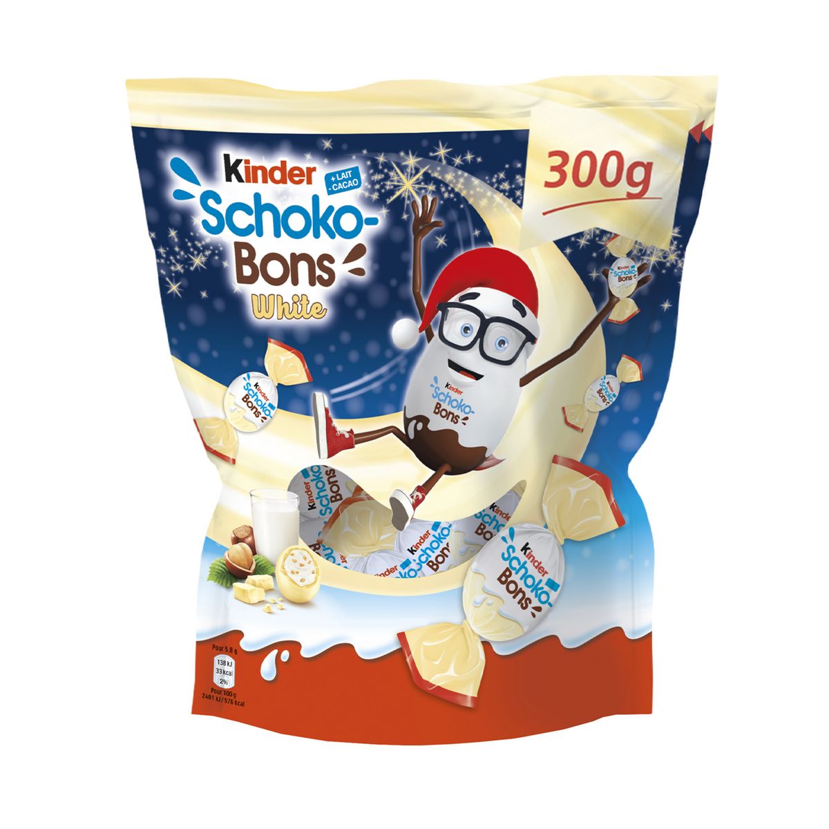 KINDER Schokobons white bonbons au chocolat blanc fourrés lait et noisettes 300g