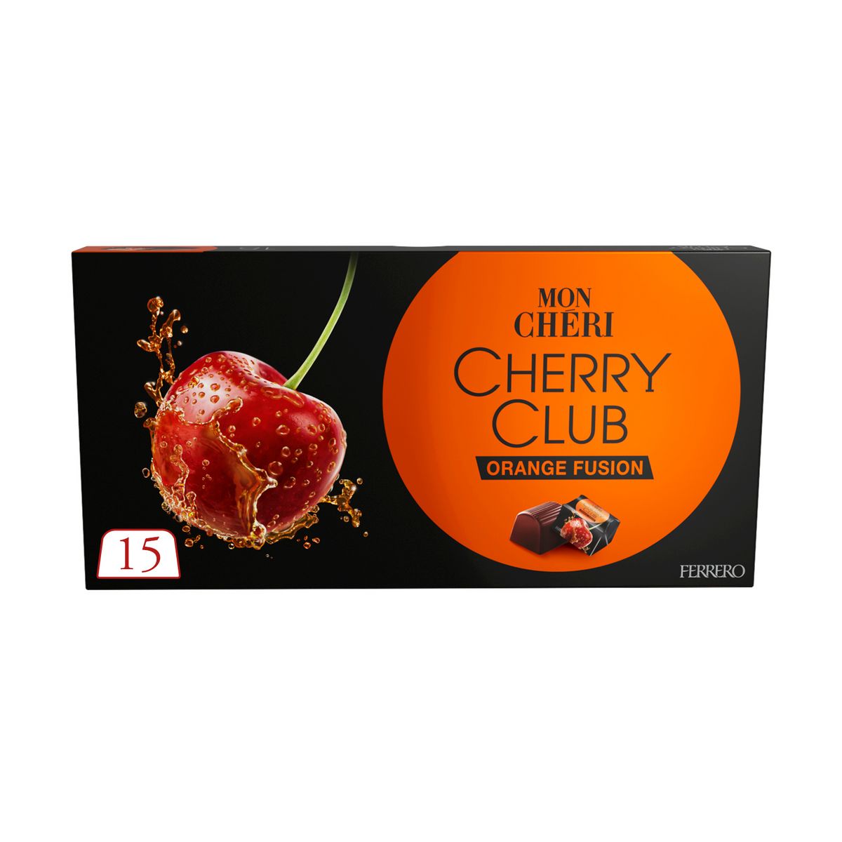 FERRERO Mon Chéri Cherry Club Chocolat noir fourrés cerise et liqueur  orange 150g pas cher 
