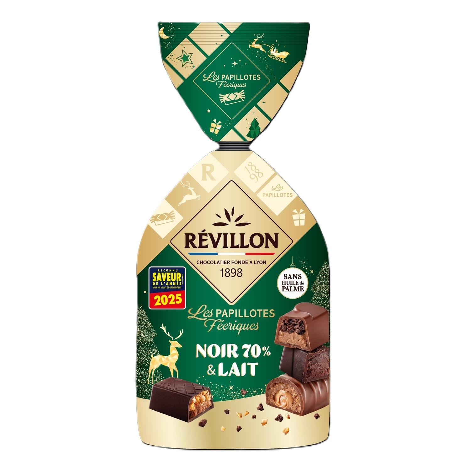 REVILLON CHOCOLATIER Les Papillotes Féeriques assortiment de chocolats noir  70% et au lait 360g pas cher 