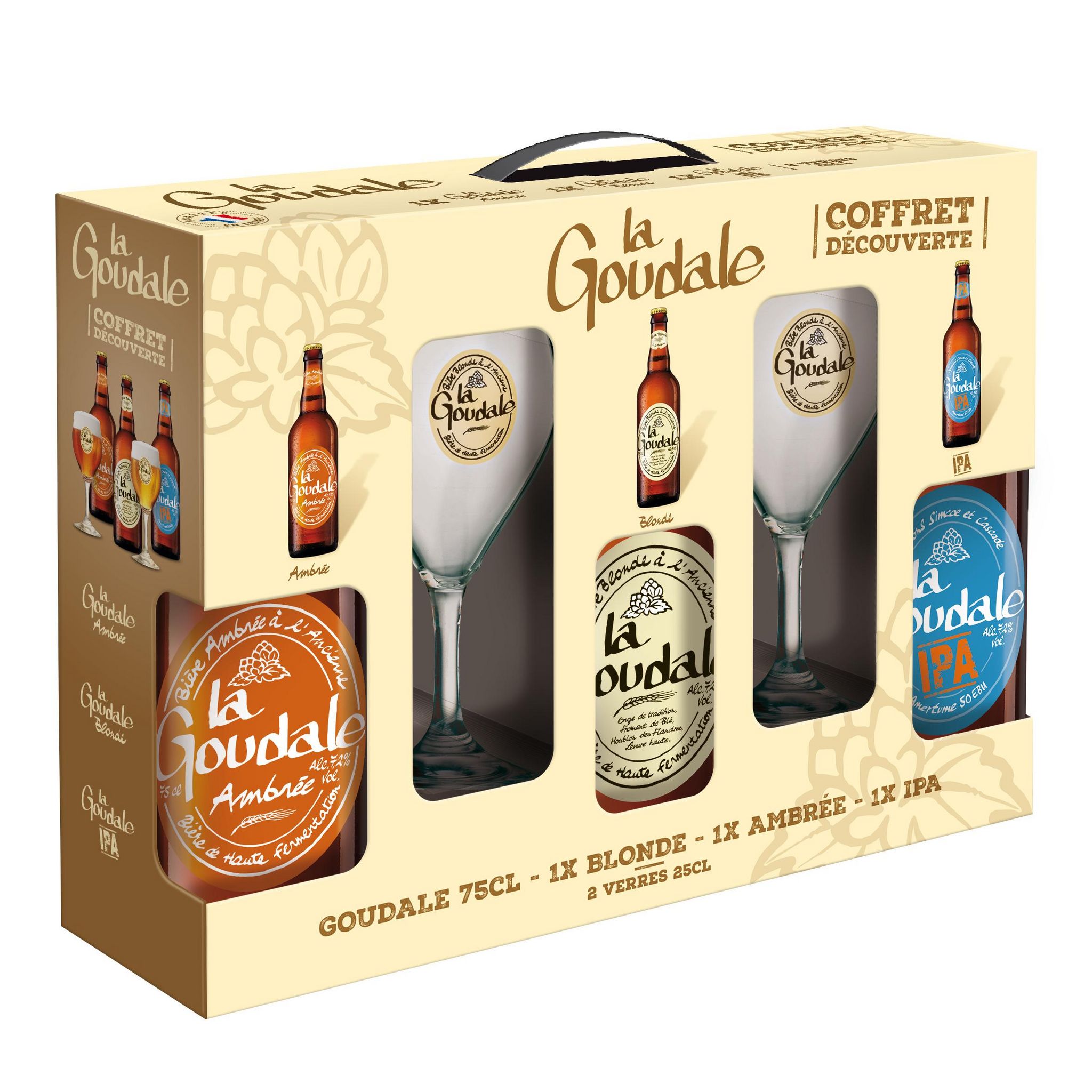 GOUDALE Coffret bières + verres +2 verres 3x75cl pas cher 