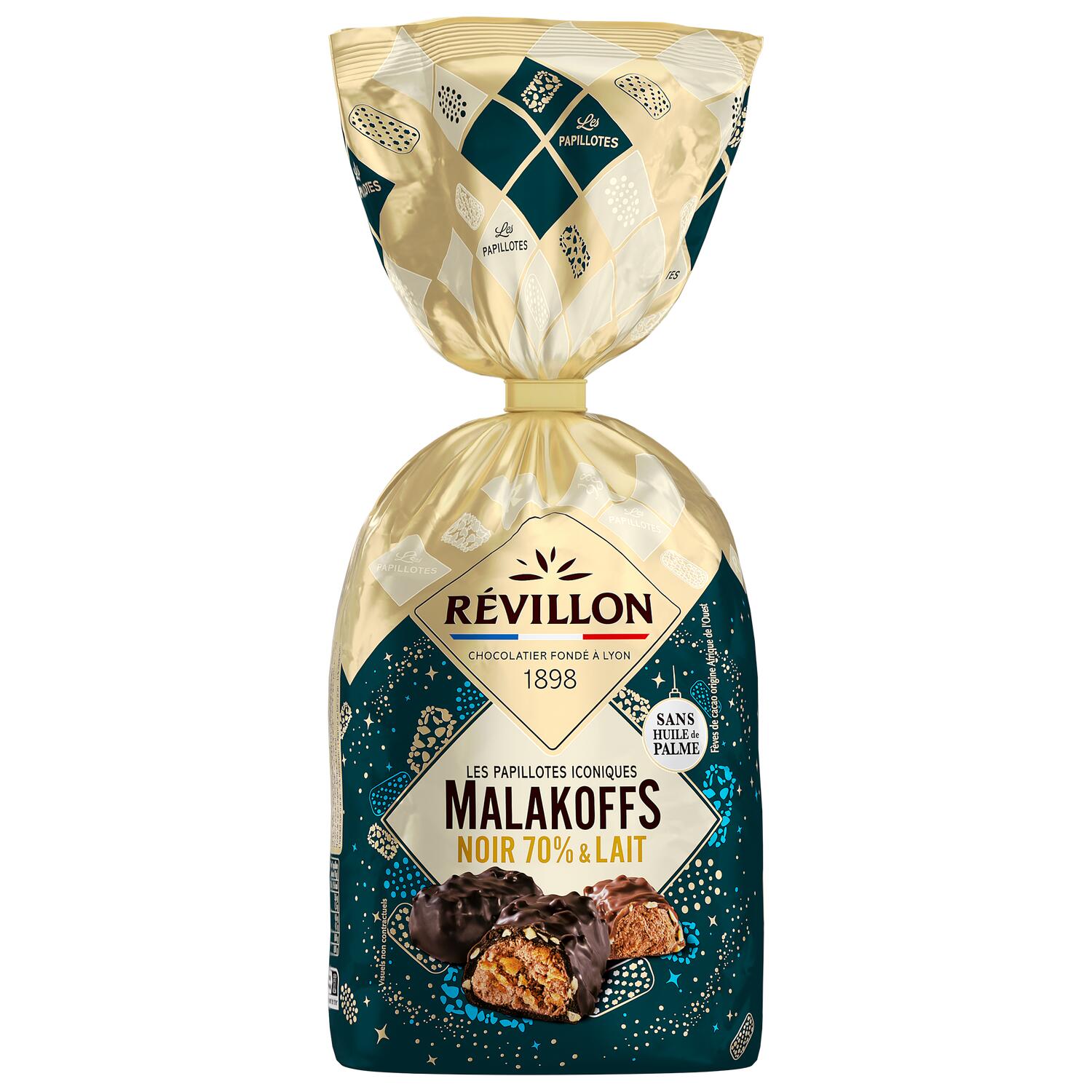 REVILLON CHOCOLATIER Les Papillotes Malakoffs au chocolat noir 70% et au  lait 370g pas cher 