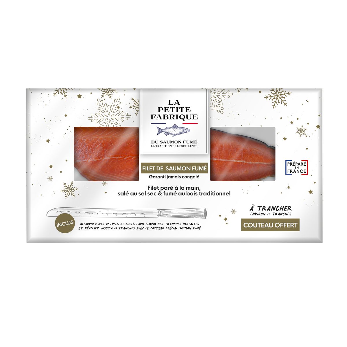 LA PETITE FABRIQUE  Filet de saumon fumé à la ficelle couteau offert 15 tranches environ 600g