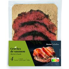 AUCHAN GOURMET Gravlax de saumon mariné à l'aneth 4 tranches 120g