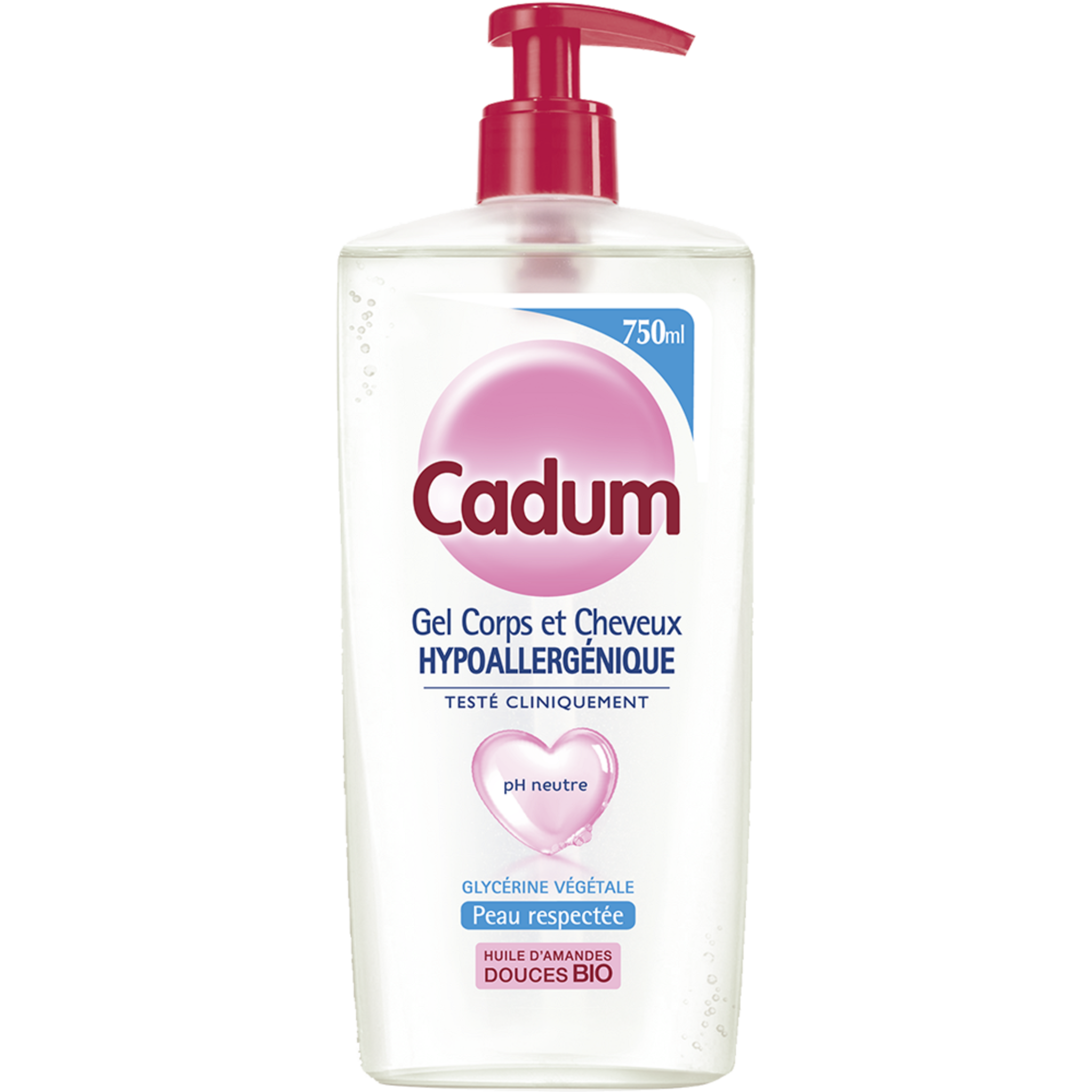 CADUM Gel douche corps et cheveux amande douce bio hypoallergénique pH  neutre 750ml pas cher 