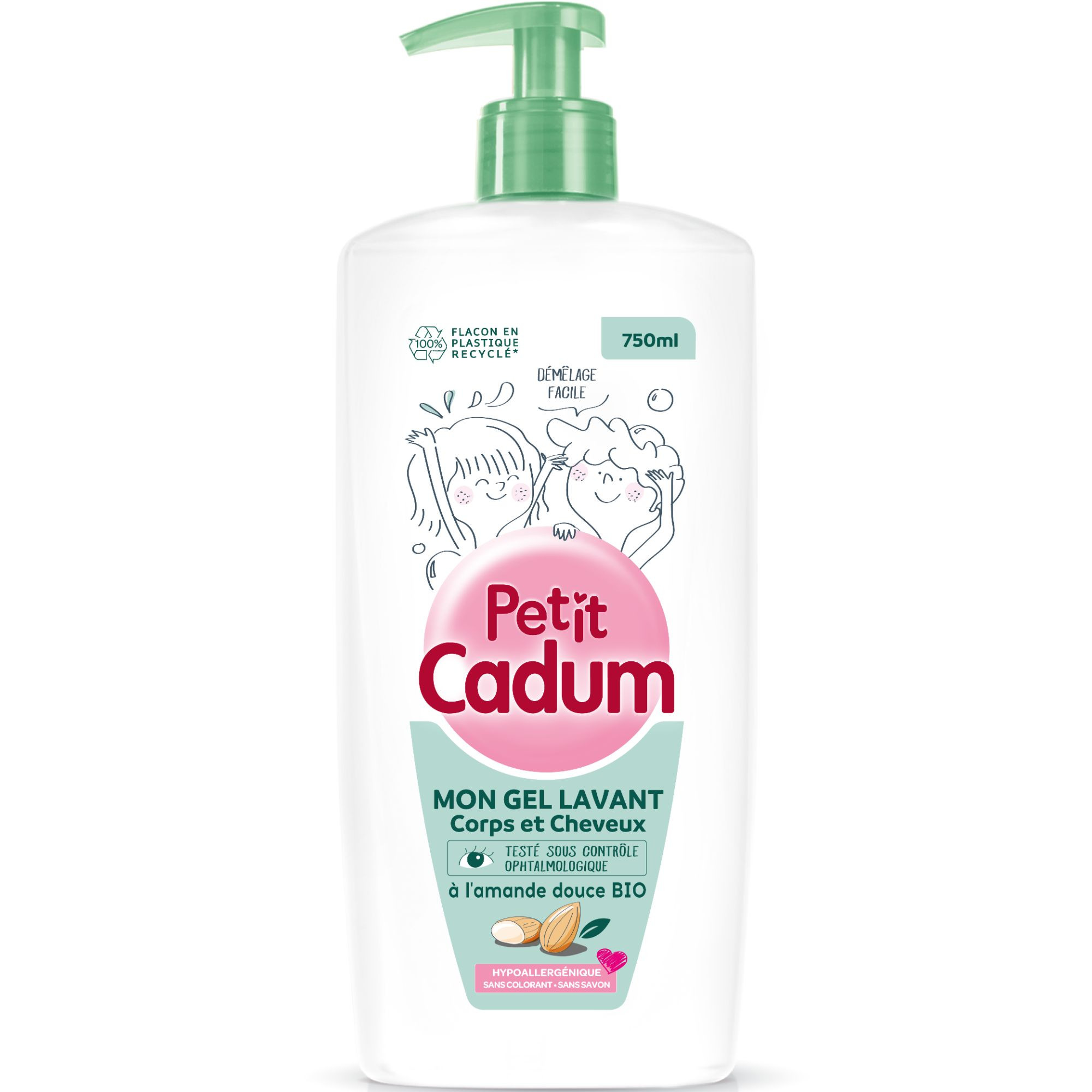 CADUM Gel douche corps et cheveux amande douce bio hypoallergénique pH  neutre 750ml pas cher 