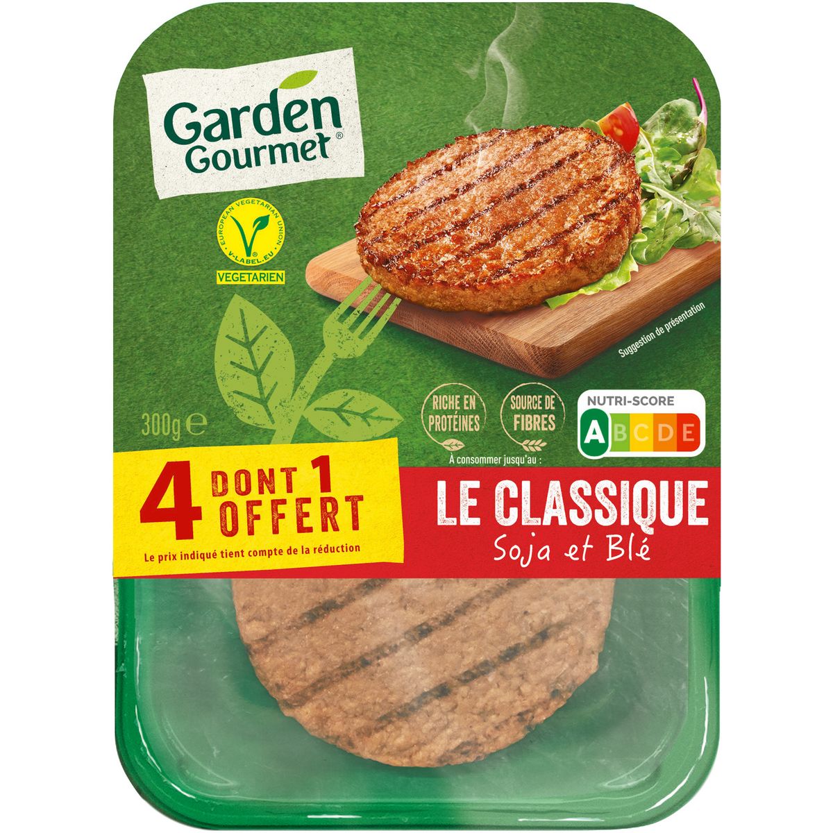 HERTA Le Bon Végétal Steak de soja et blé 4 dont 1 offert 300g pas cher 