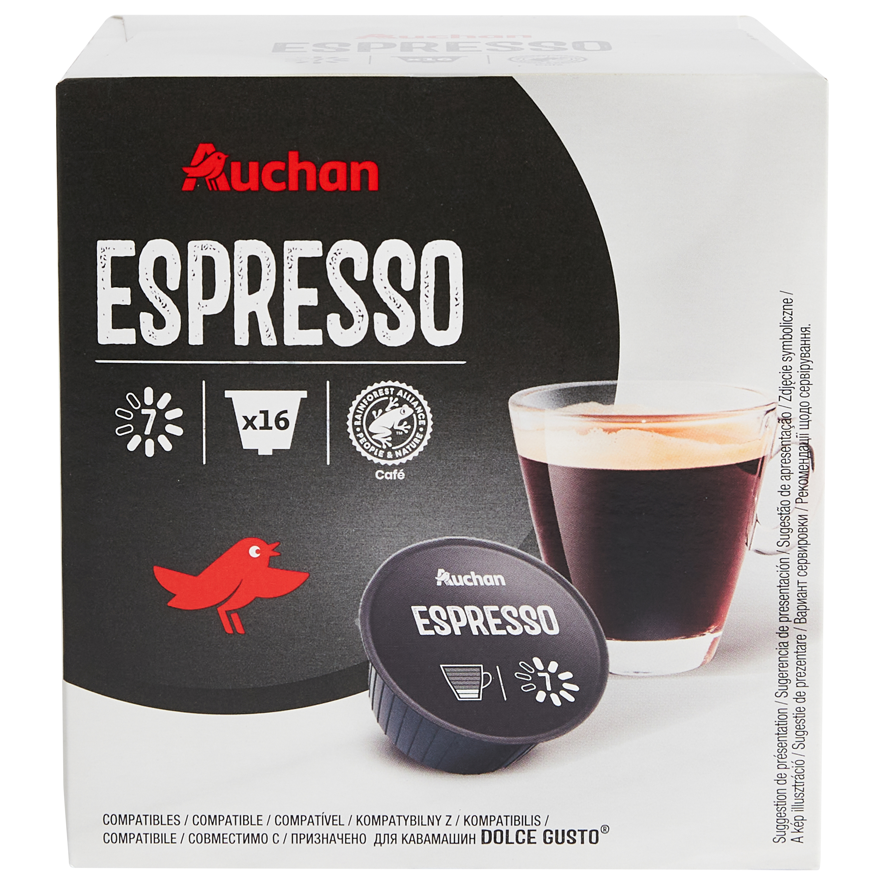 AUCHAN Capsules de café espresso intensité 7 compatibles Dolce Gusto 16  capsules 112g pas cher 