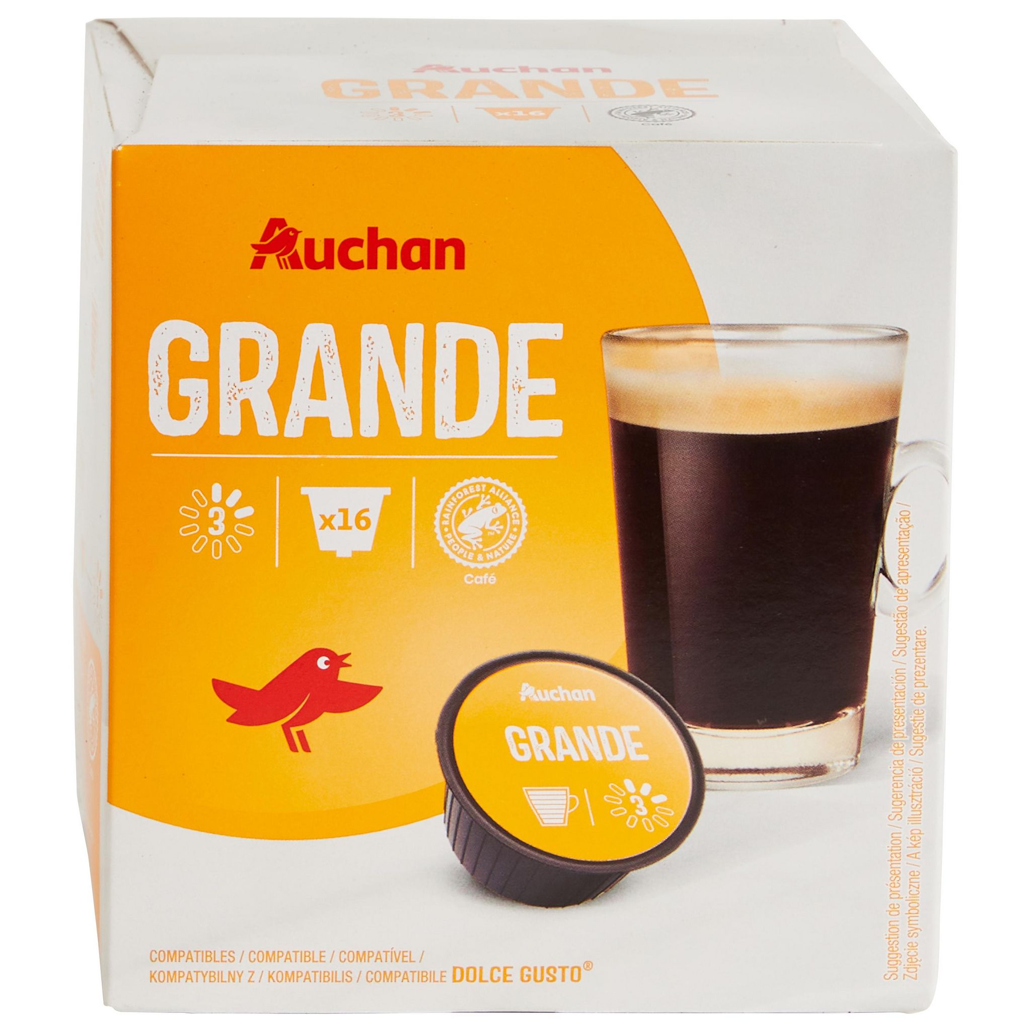 AUCHAN Capsules de café petit déjeuner compatible Dolce gusto 16 capsules  112g pas cher 