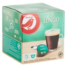 AUCHAN Capsules de café lungo intensité 5 compatibles Dolce Gusto 16x7g 112g