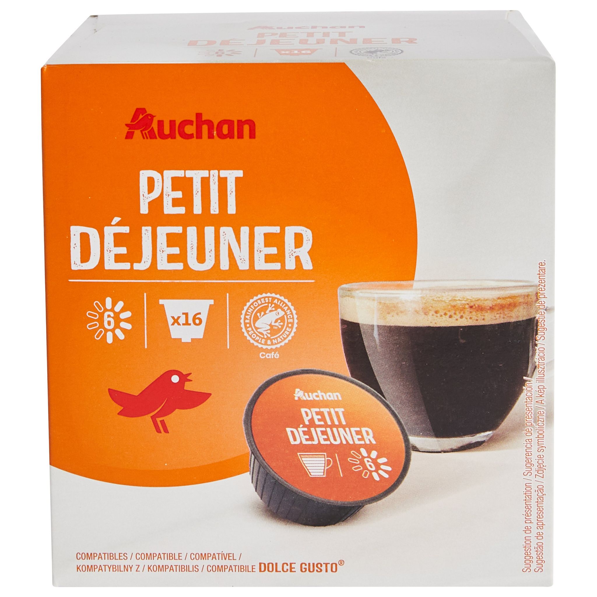 AUCHAN Capsules de café au lait compatibles Dolce Gusto 10 capsules 100g  pas cher 