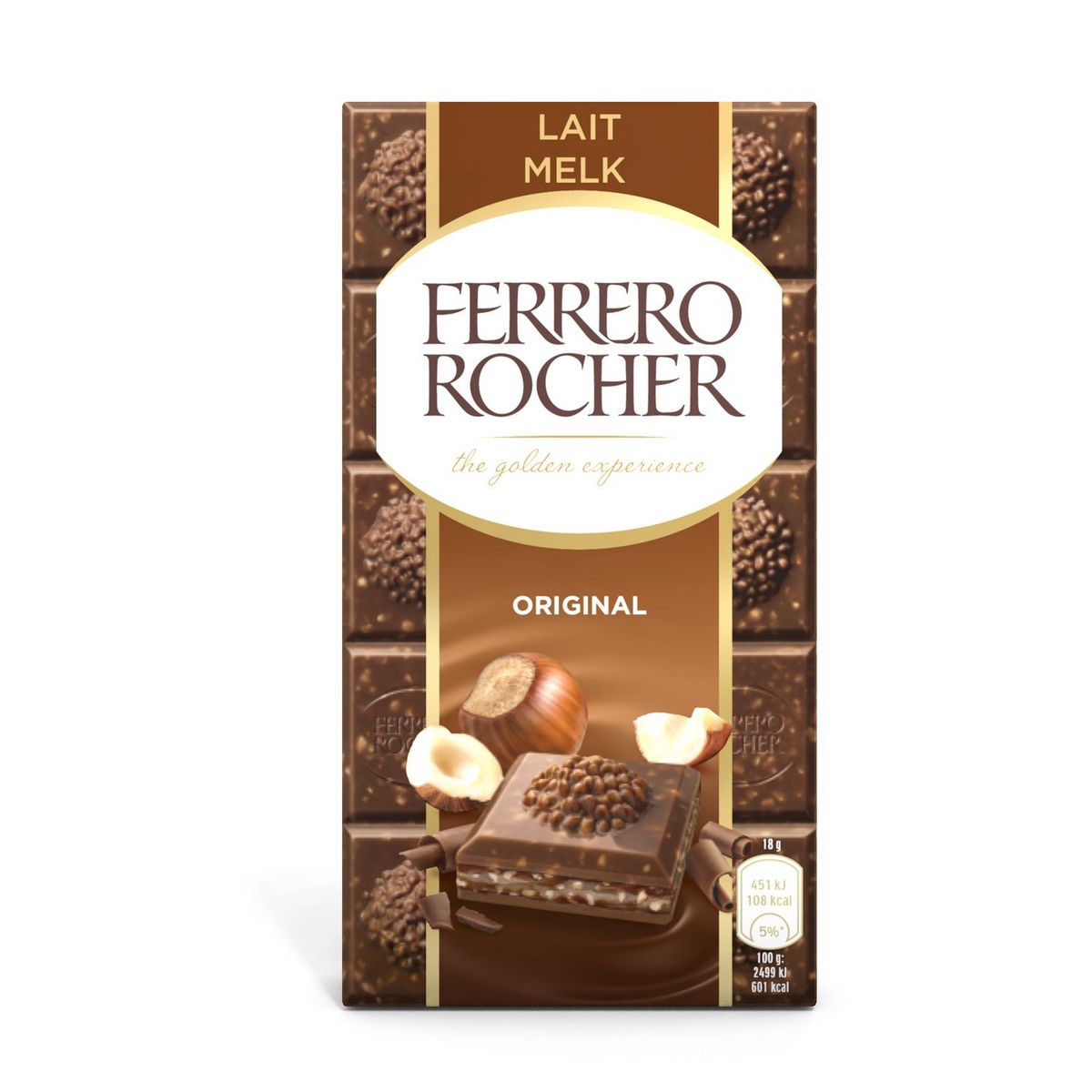 FERRERO ROCHER Tablette de chocolat au lait et noisettes original 1 pièce 90g