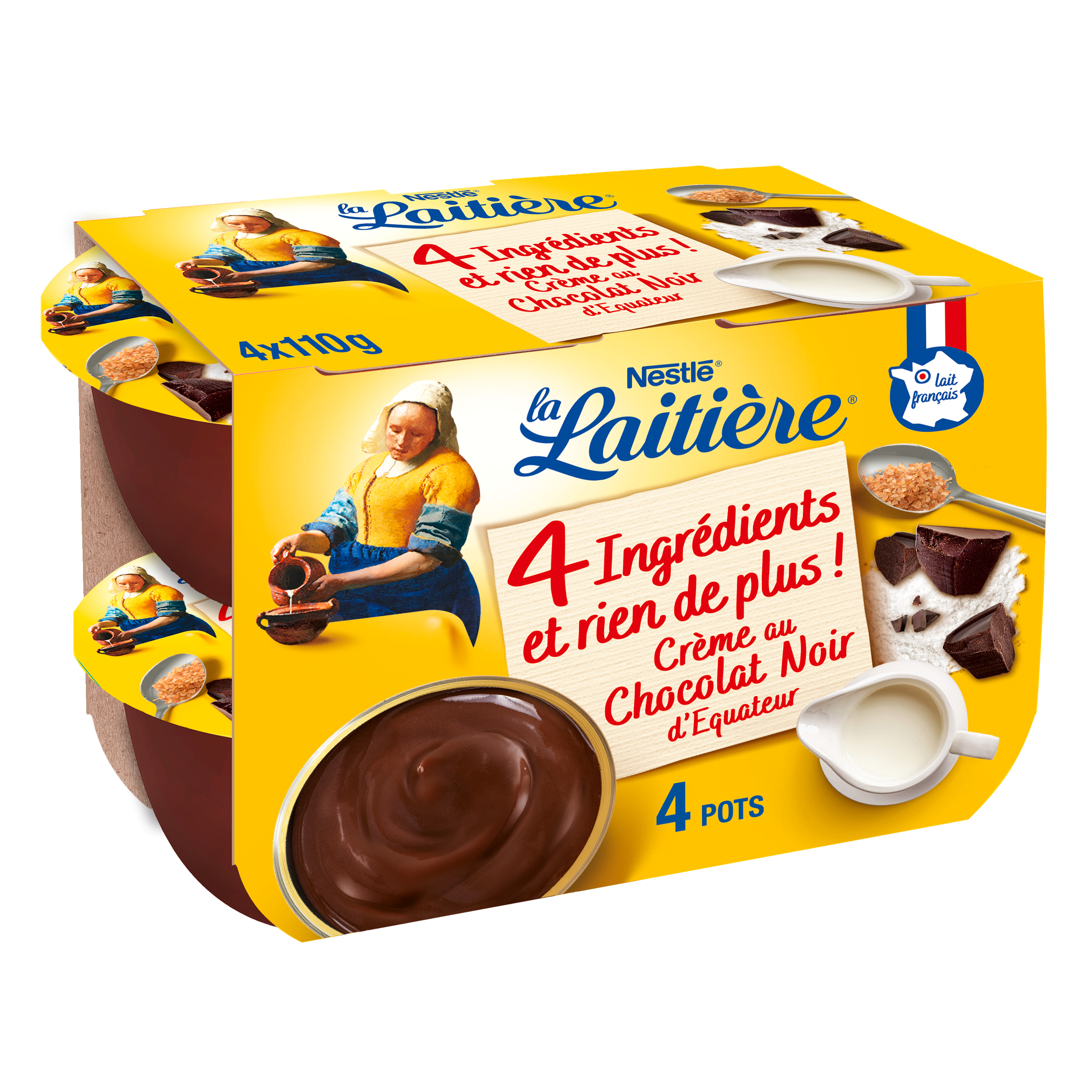 Un petit pot de crème chocolat au lait signé La Laitière