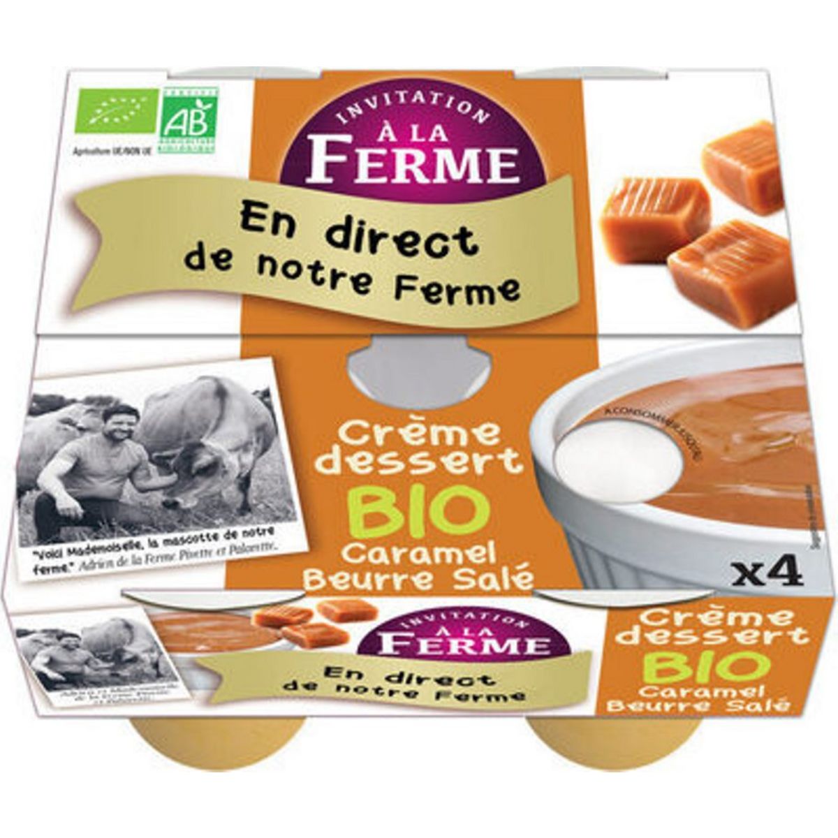 INVITATION A LA FERME Crème dessert au caramel beurre salé bio 4x100g