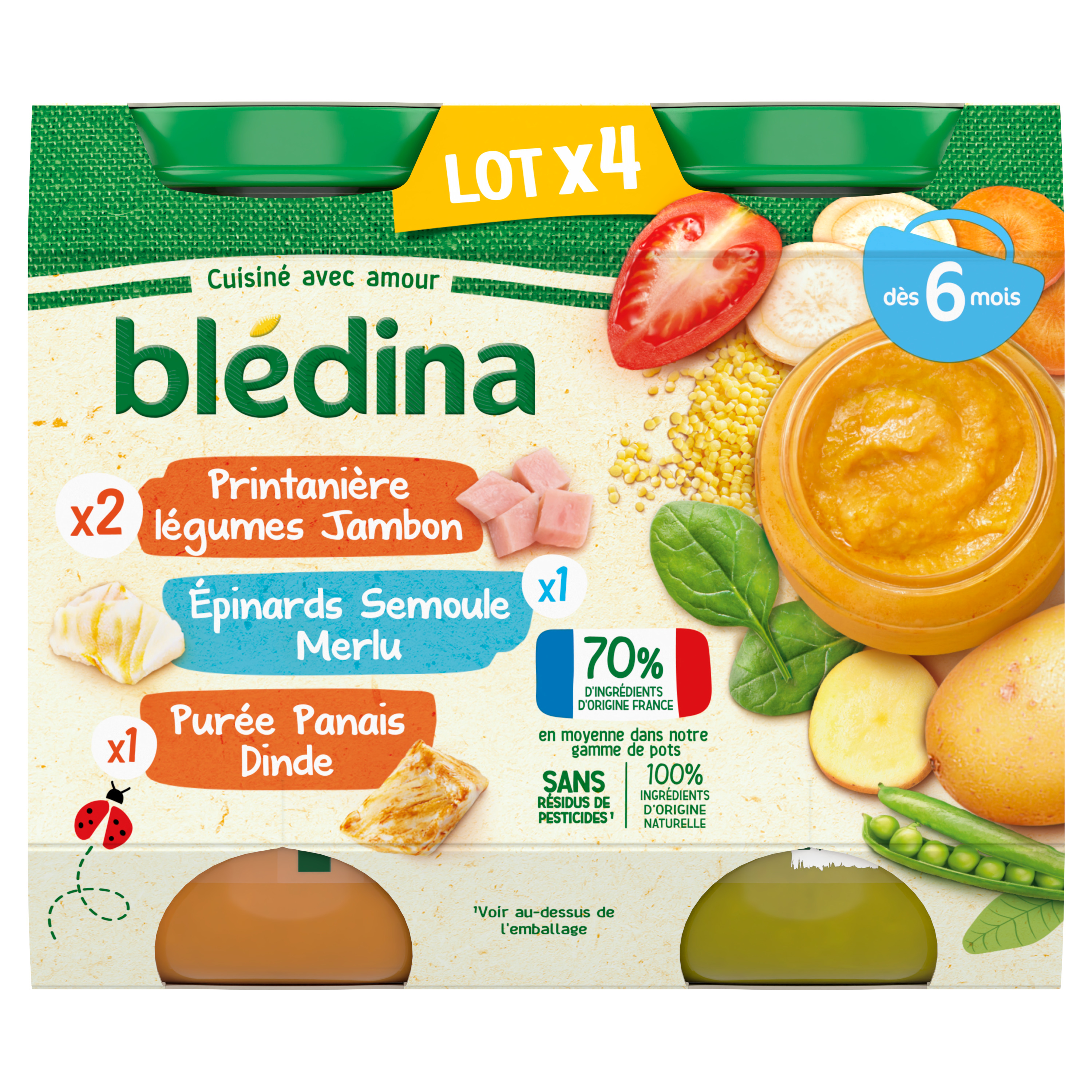 BLEDINA Petits pots 3 variétés de légumes dès 6 mois 4x200g pas cher 