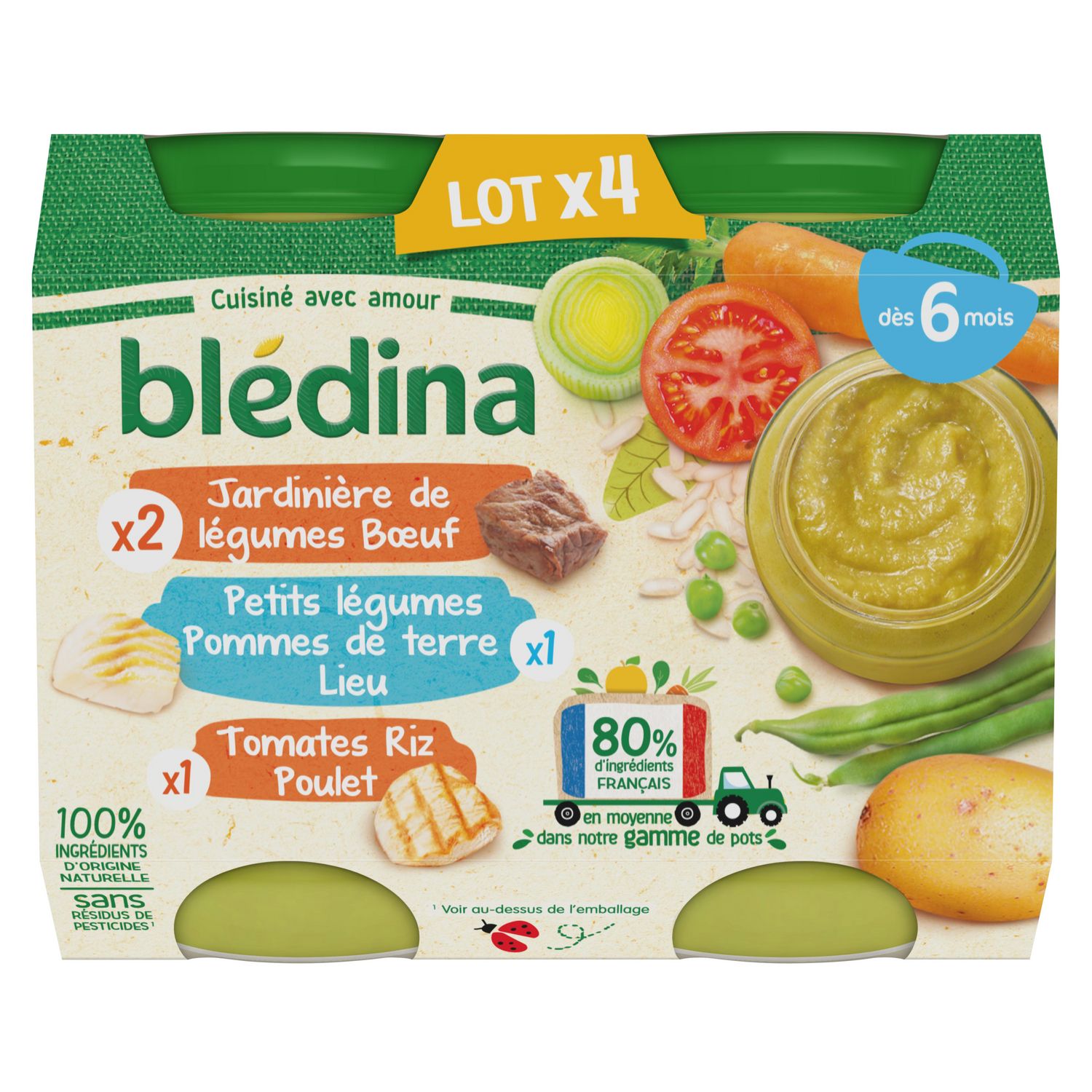BLEDINA Petits pots 3 variétés de légumes dès 6 mois 4x200g pas