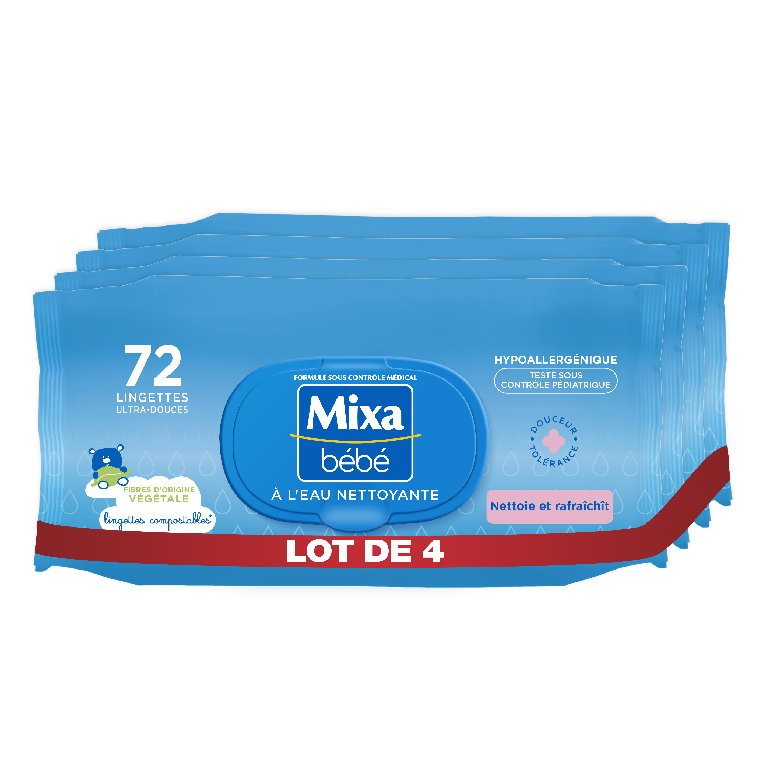 Lingettes Mixa Bébé ultra-douces à l'eau nettoyante (x72