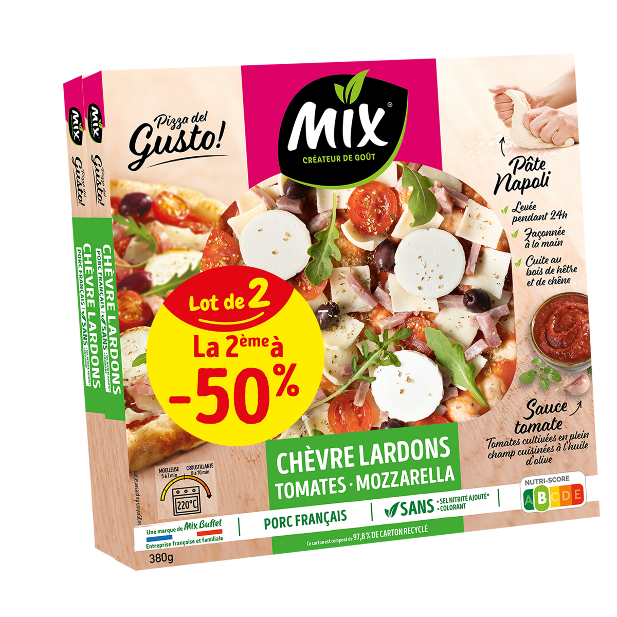 MIX BUFFET Pizza chèvre et lardons 2ème à -50% 2x380g pas cher 