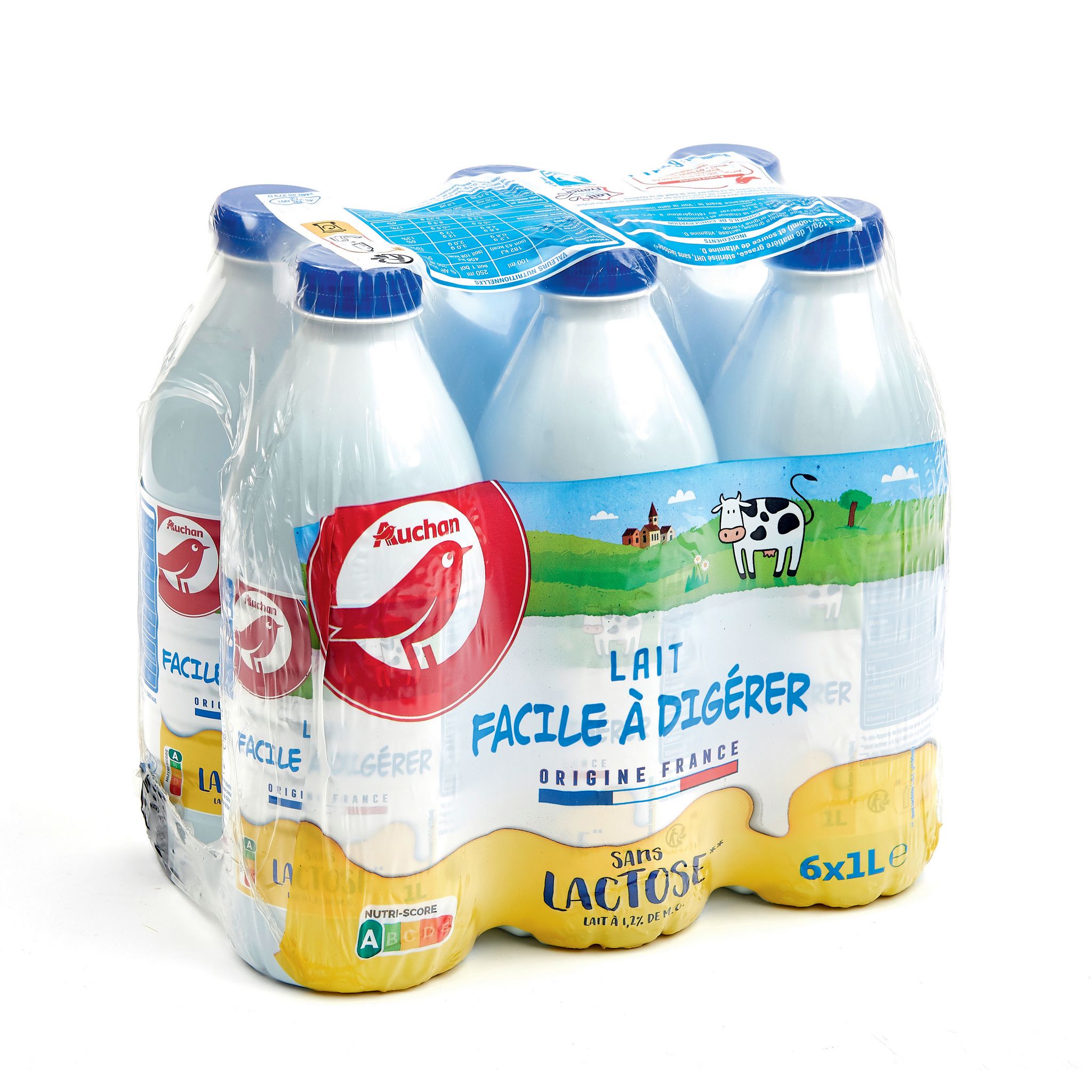 AUCHAN Lait facile à digérer sans lactose UHT 6x1L pas cher