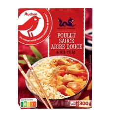 AUCHAN Recette chinoise poulet sauce aigre douce et riz thaï 1 part 300g