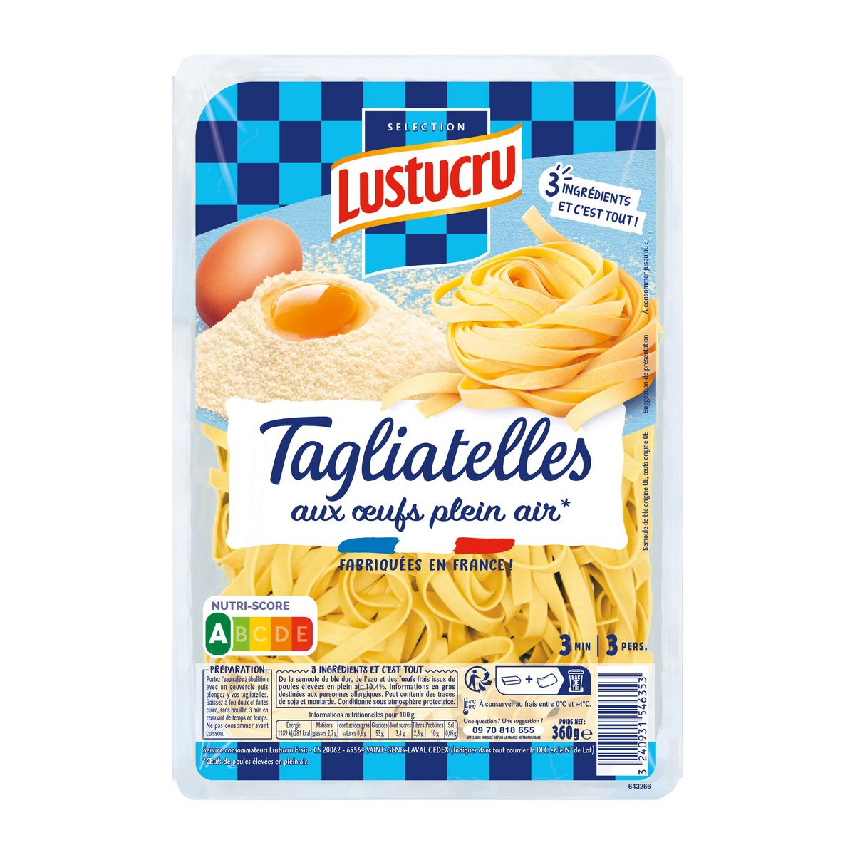 Pâtes fraîches à la semoule de blé dur (tagliatelles, spaghettis