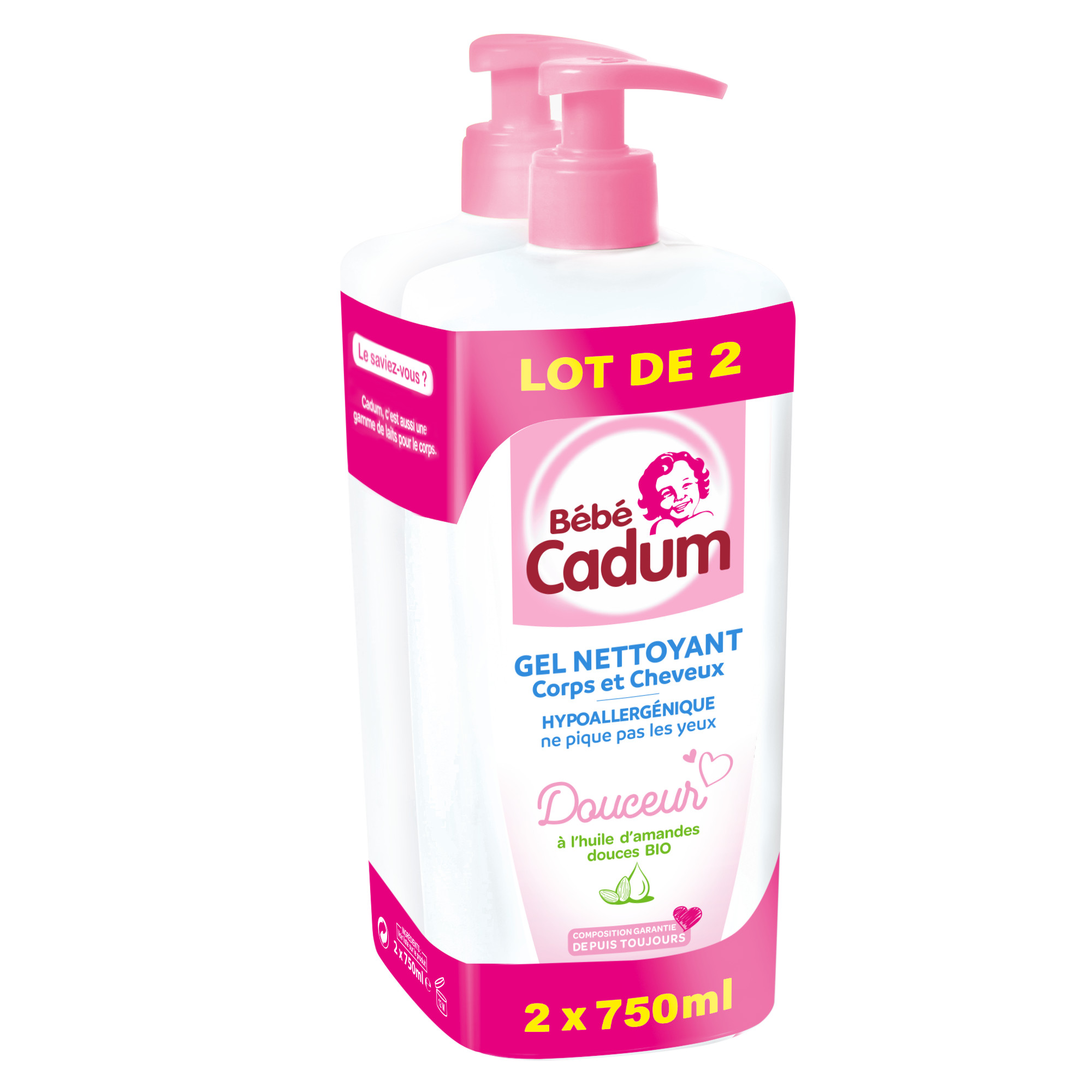 Cadum Bébé Cadum Gel Nettoyant Corps et Cheveux à l'Huile d'Amandes Douces  Bio pour Bébé, 750ml : : Bébé et Puériculture