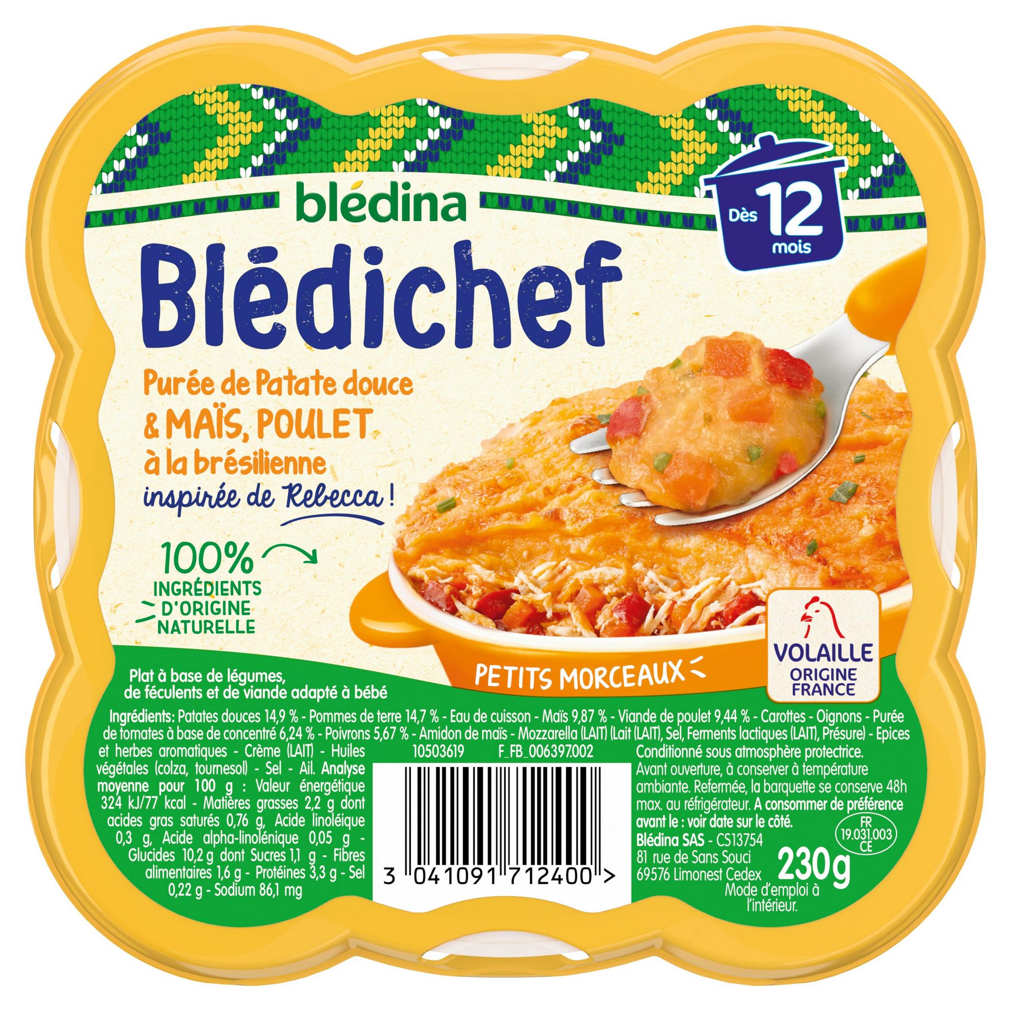 Blédichef Riz aux Légumes et Poulet - Repas Bébé dès 12 mois