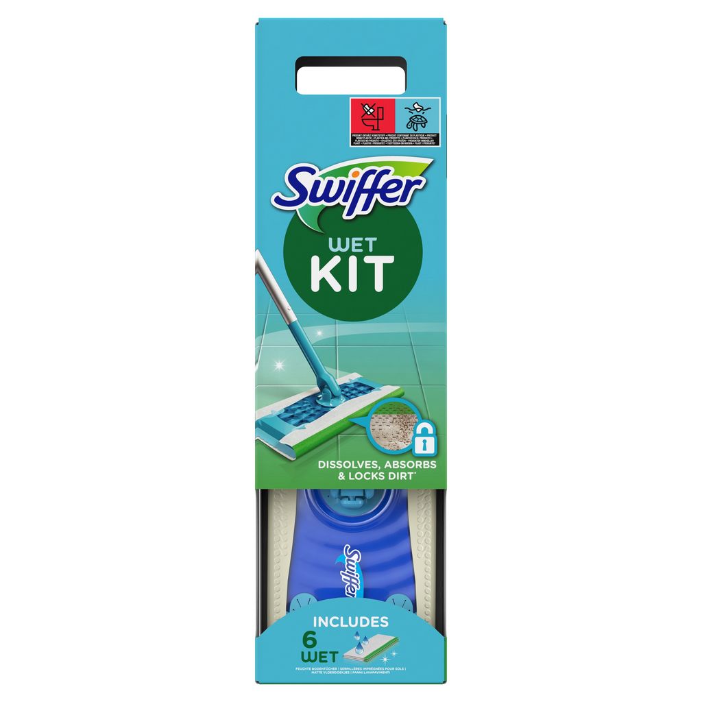 SWIFFER Kit balai attrape-poussière et lingettes humides 1 balai + 6  lingettes 1 kit pas cher 