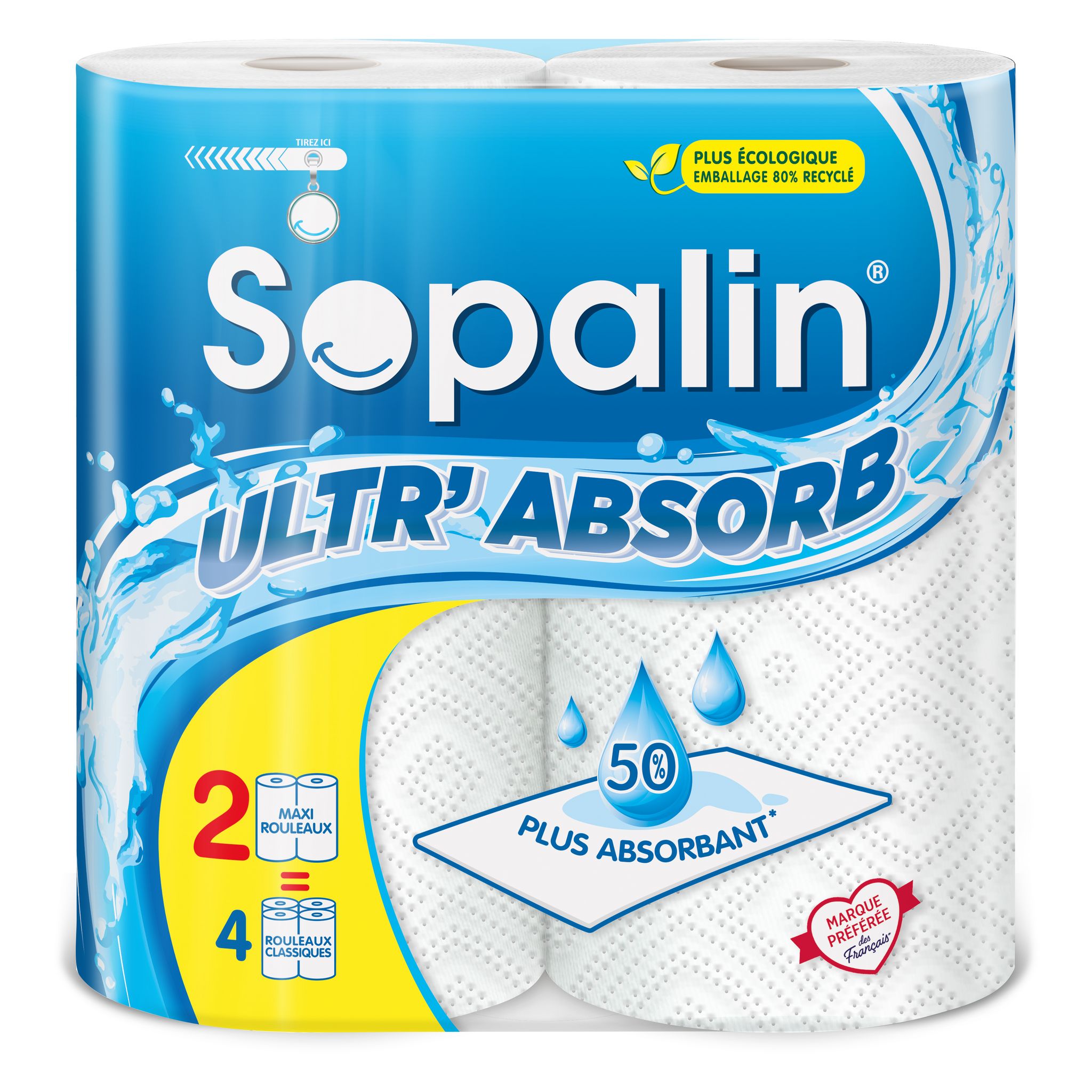 Essuie-tout ultr'absorb blanc SOPALIN : le lot de 2 rouleaux à Prix  Carrefour