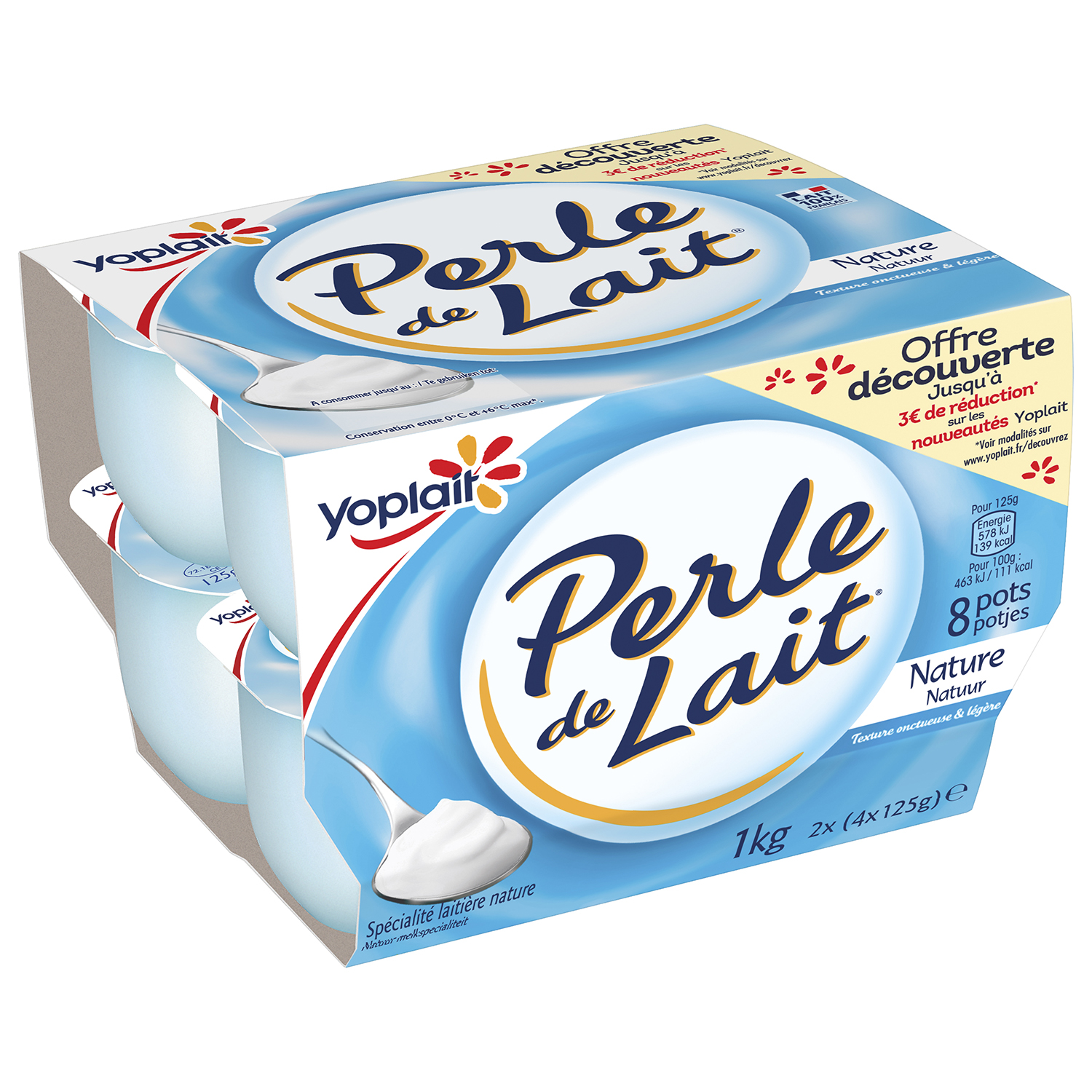 Yoplait Perle de Lait Nature 4 x 125 g