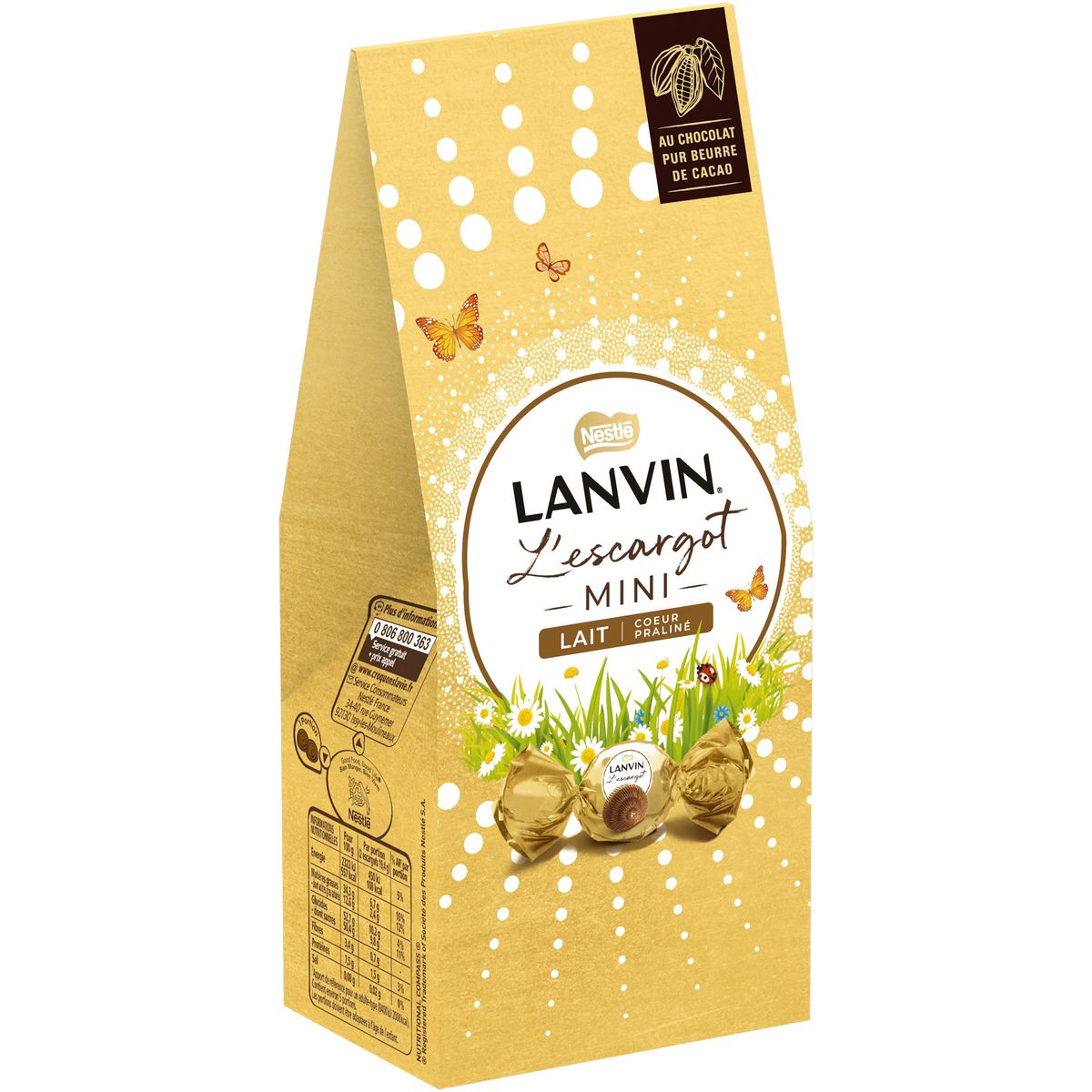 LANVIN L'escargot mini au chocolat au lait et cœur praliné 110g pas cher 