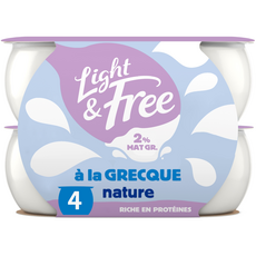 LIGHT&FREE Yaourt à la grecque nature riche en protéines 2% MG 4x110g