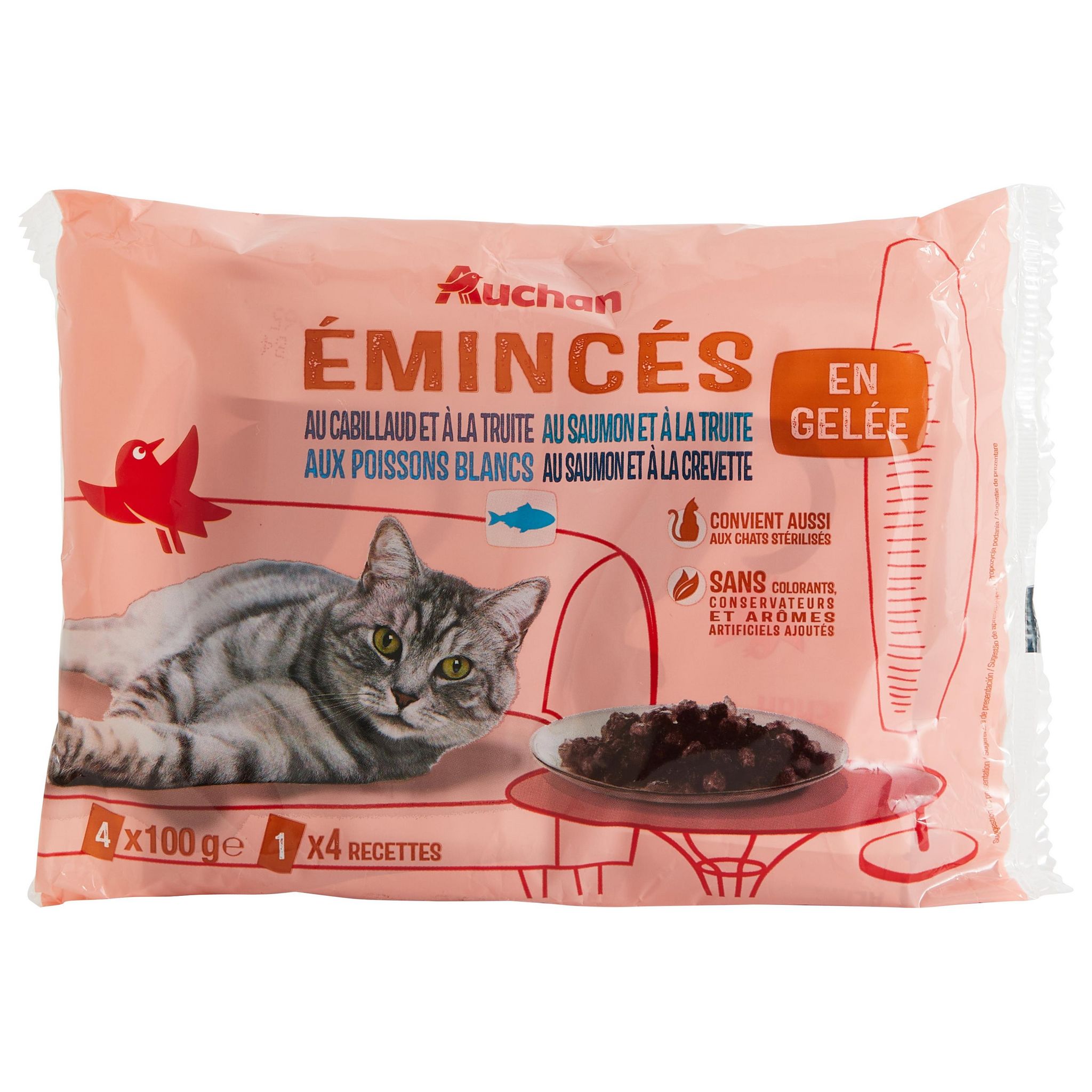 AUCHAN Junior sachets repas pâtée en gelée viandes pour chaton