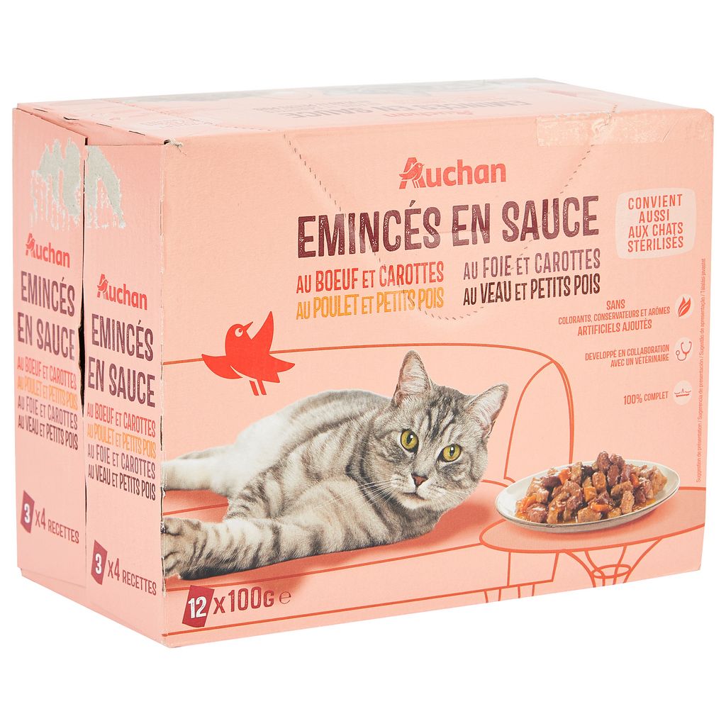 AUCHAN Adult assortiment sachets pâtée sauce viandes pour chat