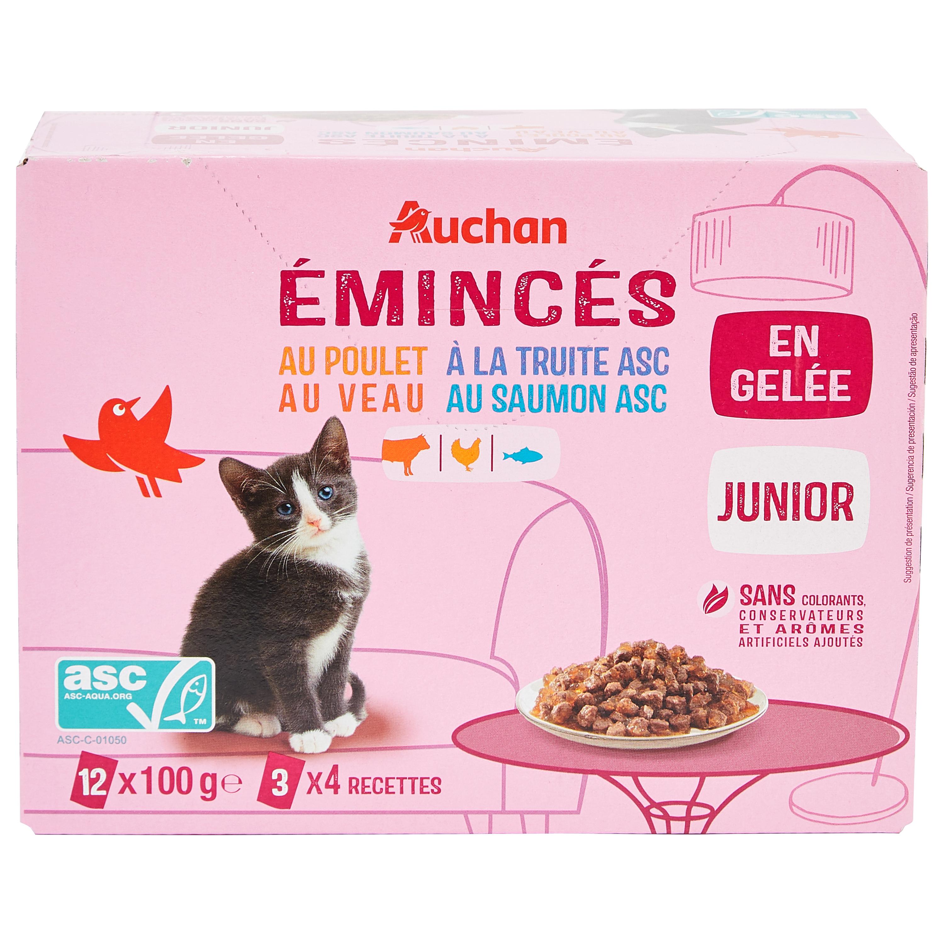 AUCHAN Emincés en gelée viande et poisson pour chat junior 12x100g pas cher  