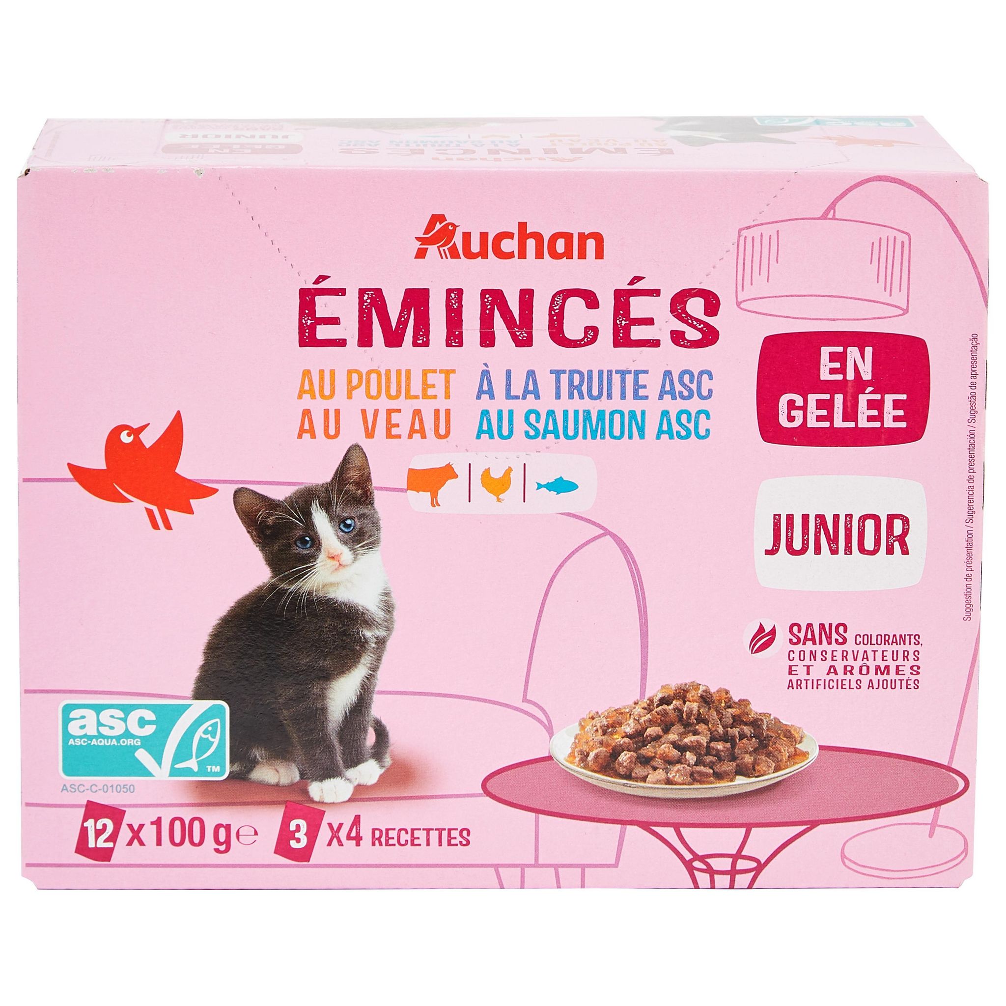 AUCHAN Junior assortiment sachets pâtée sauce viandes pour chaton