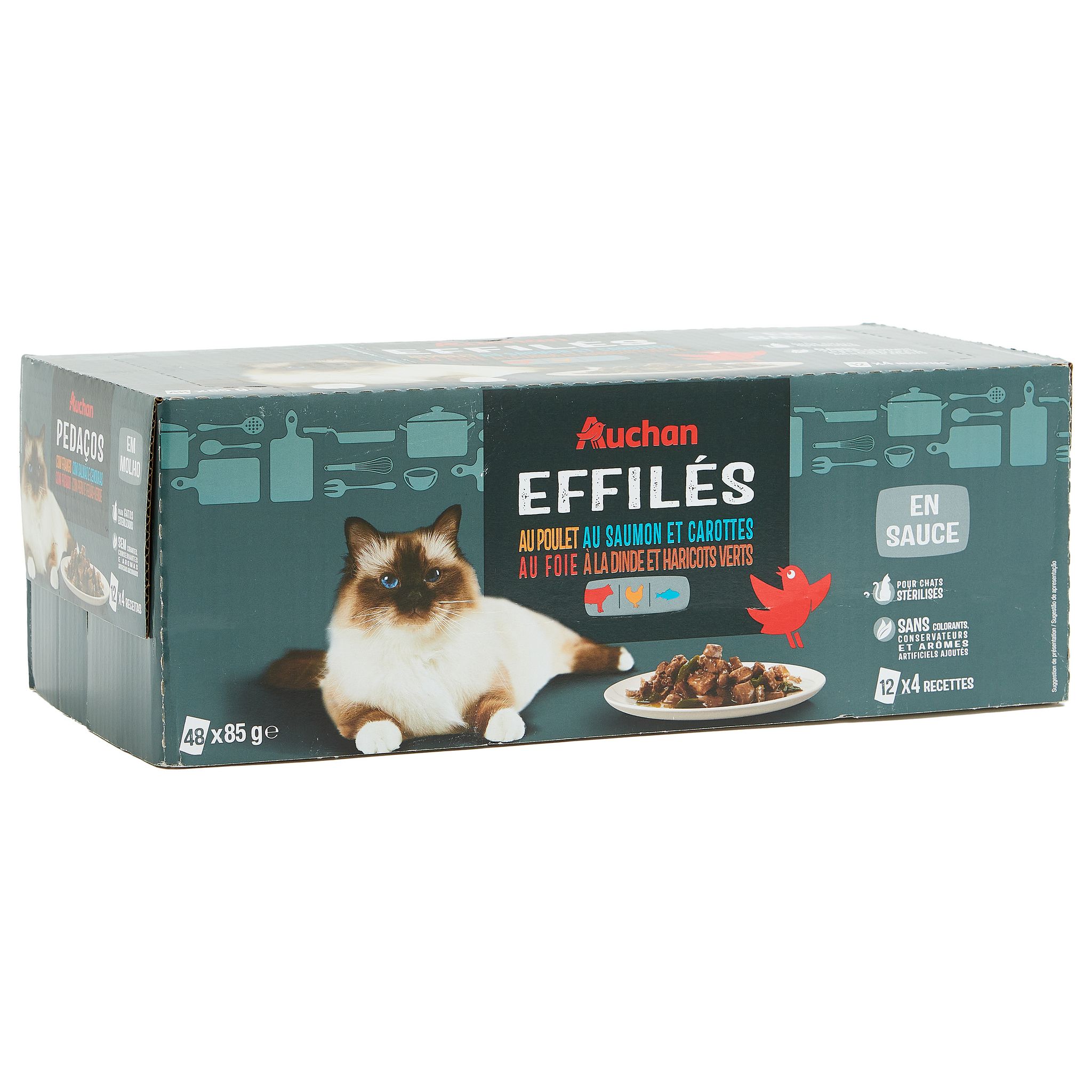 AUCHAN Effilés en sauce viandes et poissons pour chat stérilisé