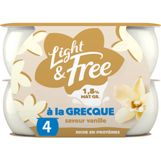 LIGHT&FREE Yaourt à la grecque saveur vanille 2% MG 4x100g