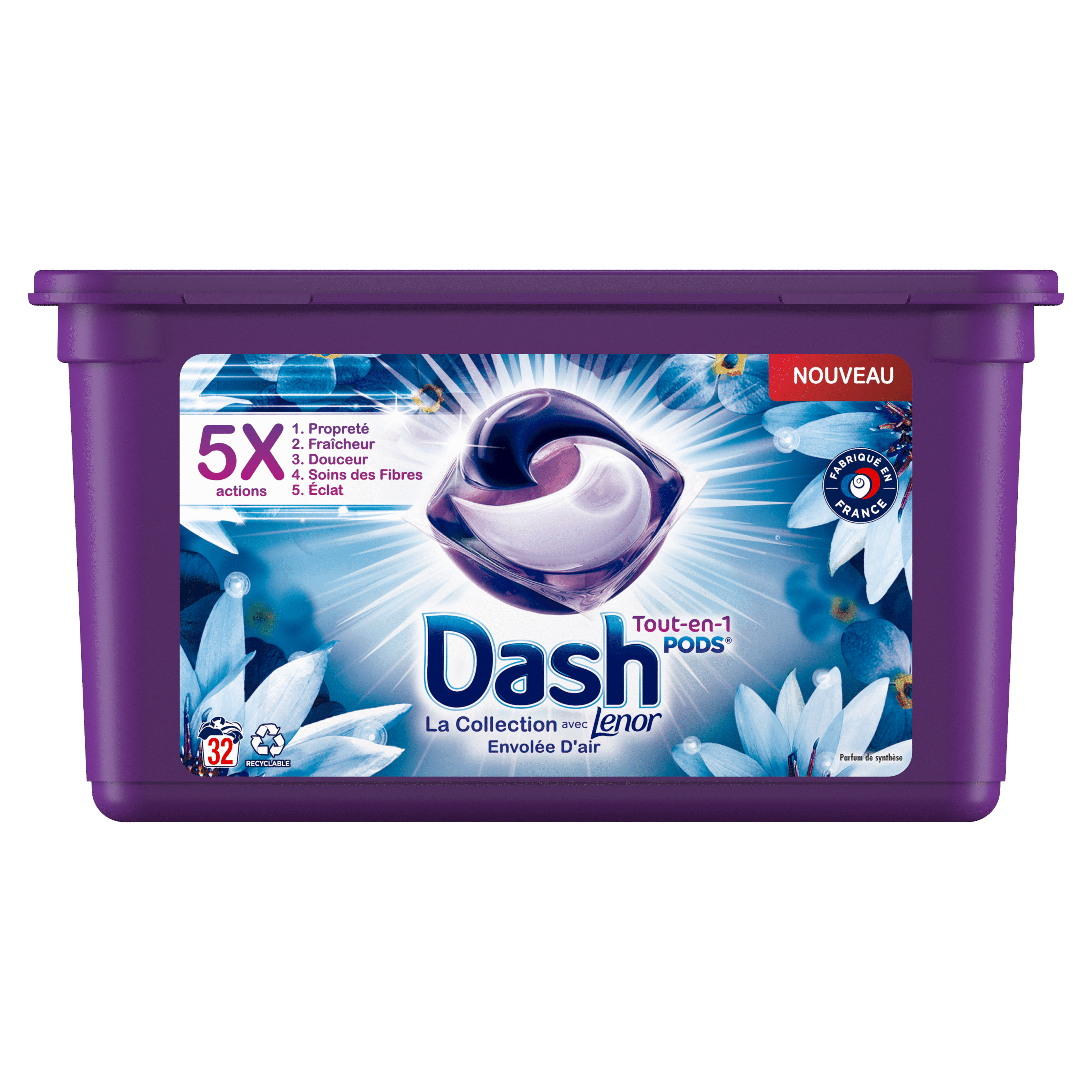 Dash Lessive en capsules pods avec Lenor envolée d'or x 23