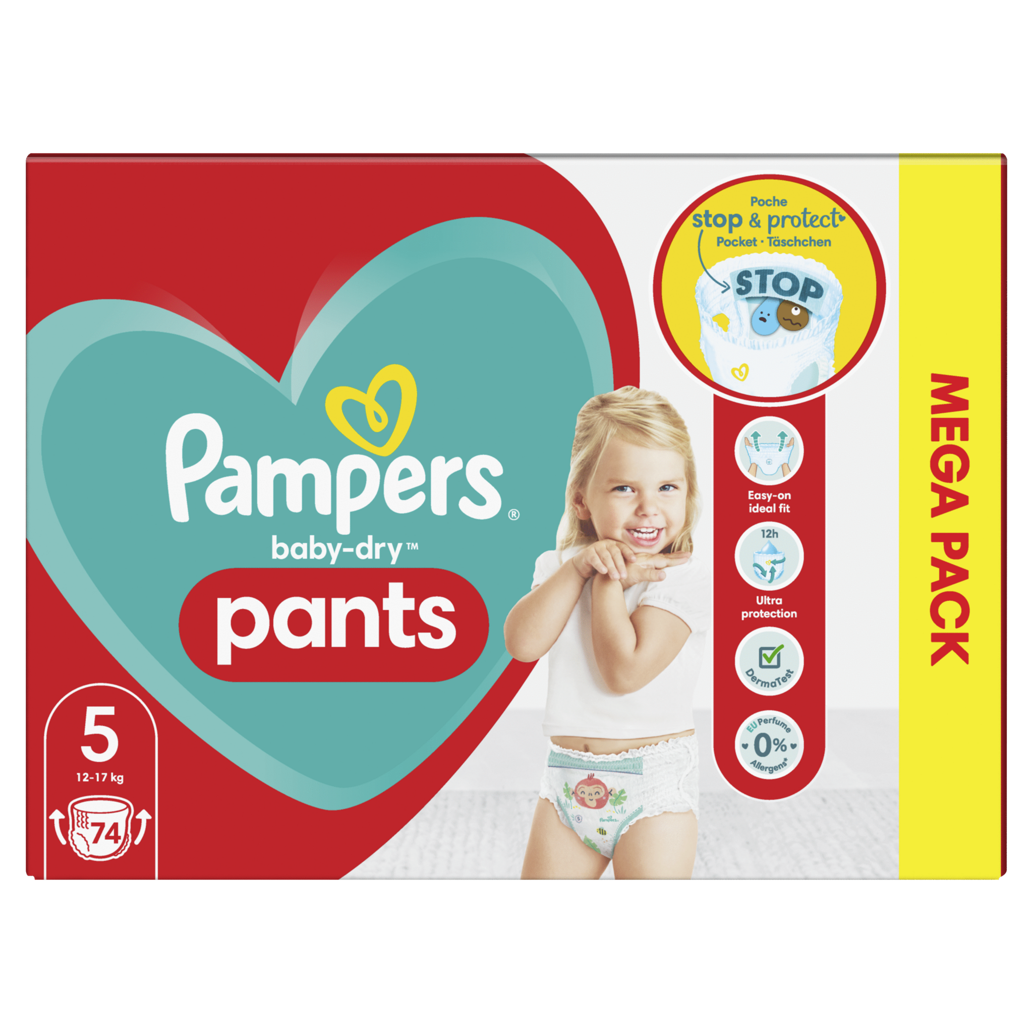 PAMPERS Pants baby-dry couche culotte taille 5 ( 12-17kg ) 74 couches pas  cher 