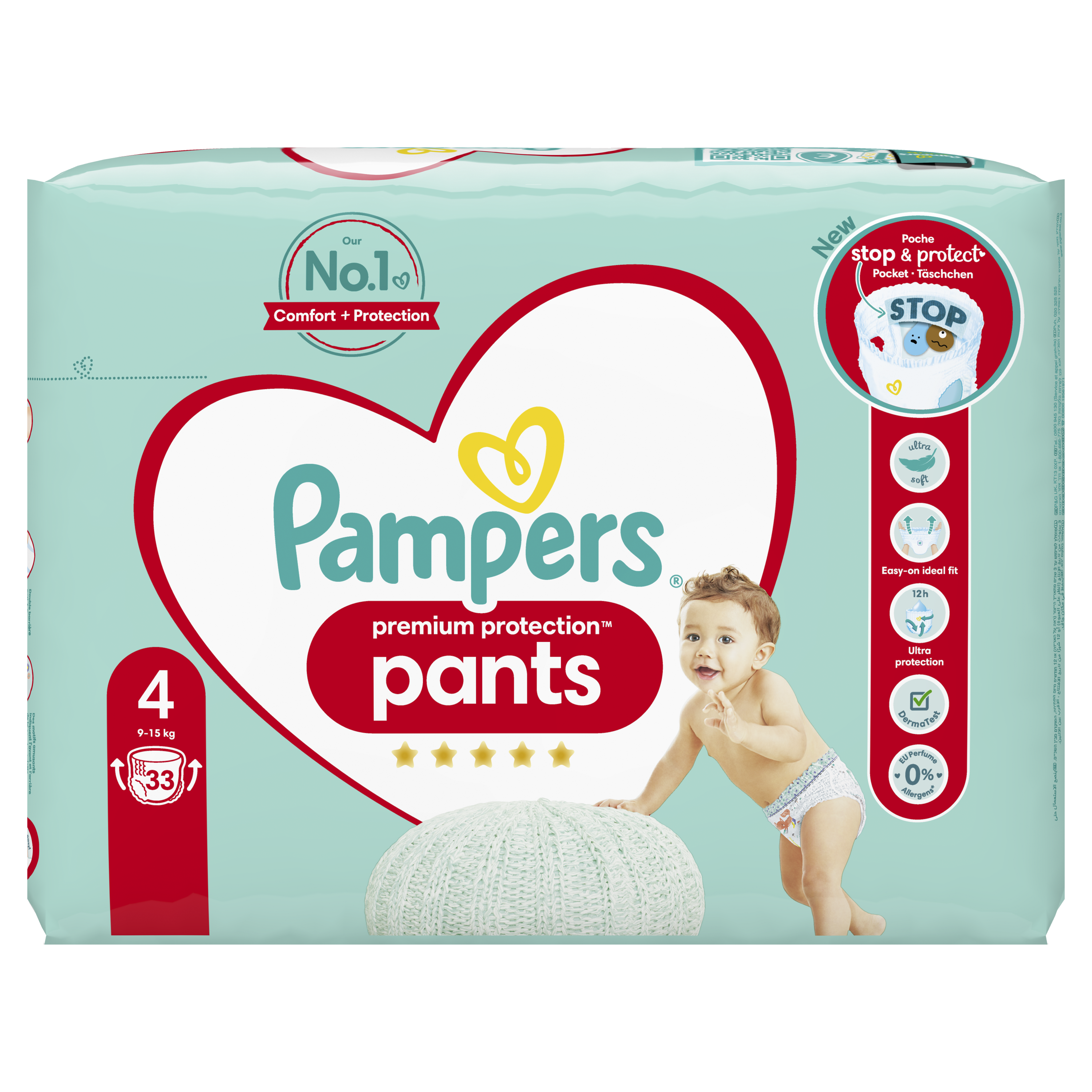 PAMPERS Premium protection pants Couches-Culottes taille 4 (9-15kg) 33  couches pas cher 