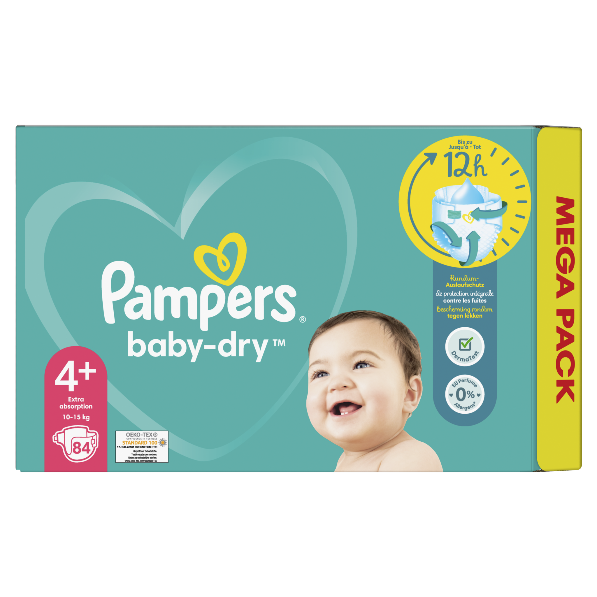 PAMPERS Baby-dry couche taille 4+ (10-15kg ) 84 couches pas cher