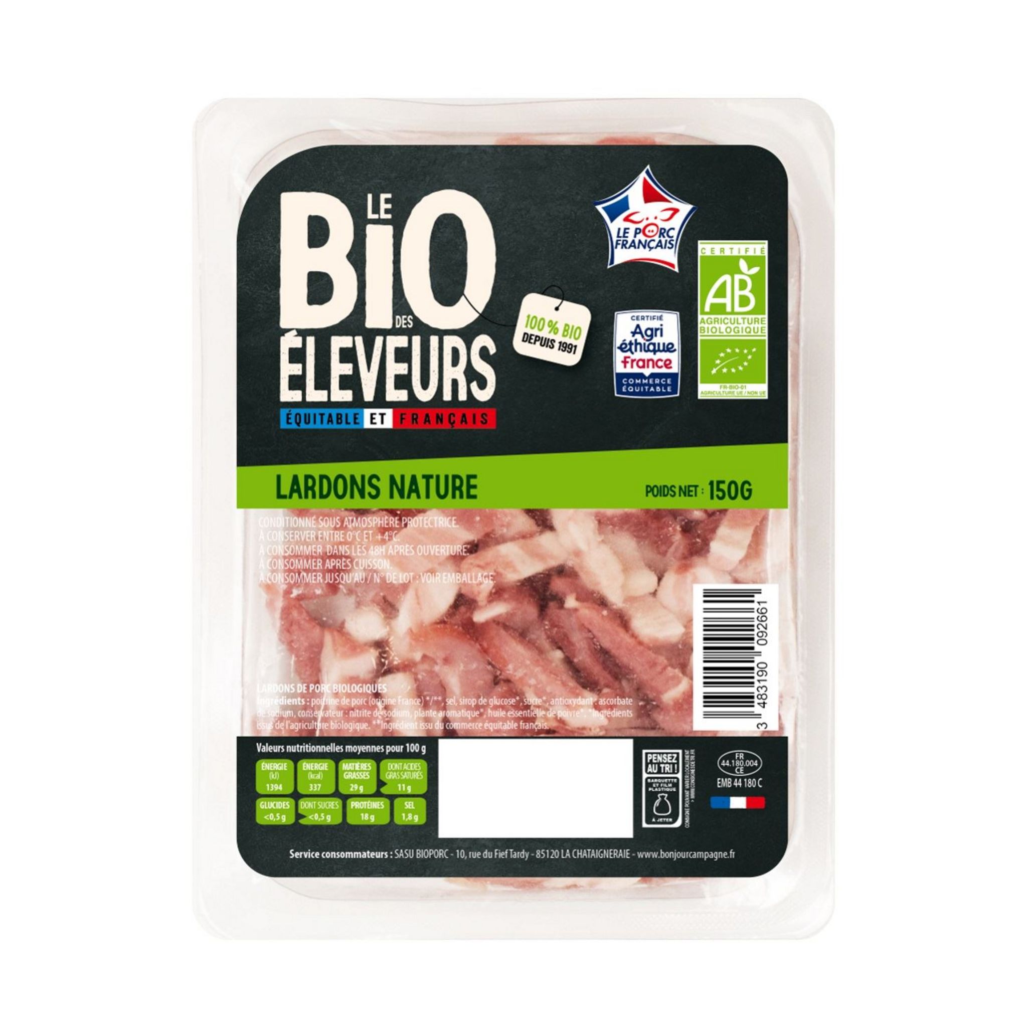 Lardons natures Bio 100gr - Elibio les épiciers bio