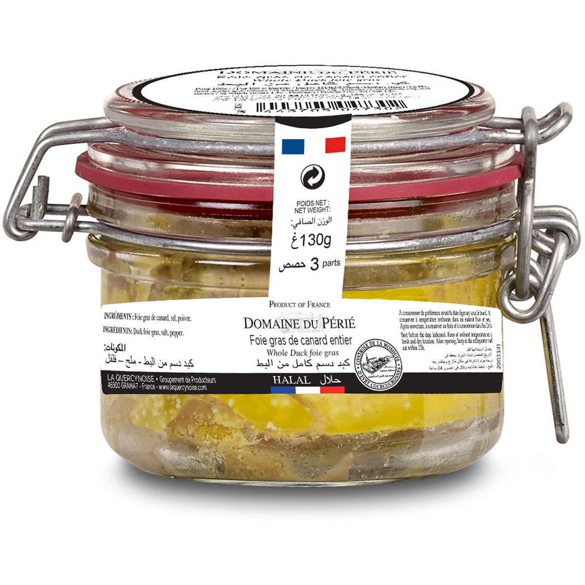 DOMAINE DU PERIE Foie gras de canard entier halal 3 parts 130g pas cher 