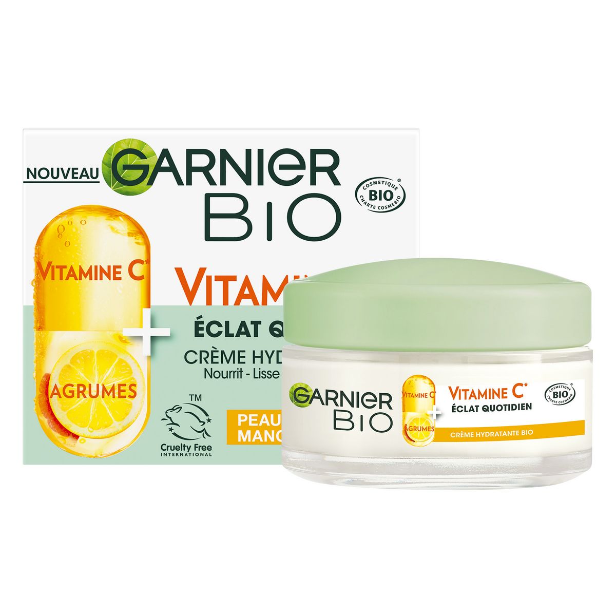GARNIER BIO Crème hydratante bio à la vitamine C et agrumes pour peau terne 50ml