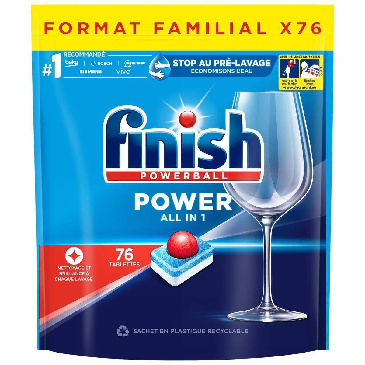 FINISH Powerball power tablette lave-vaisselle tout en 1 76 lavages 76  tablettes pas cher 