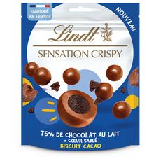 LINDT Sensation crispy billes de chocolat au lait coeur sablé 140g