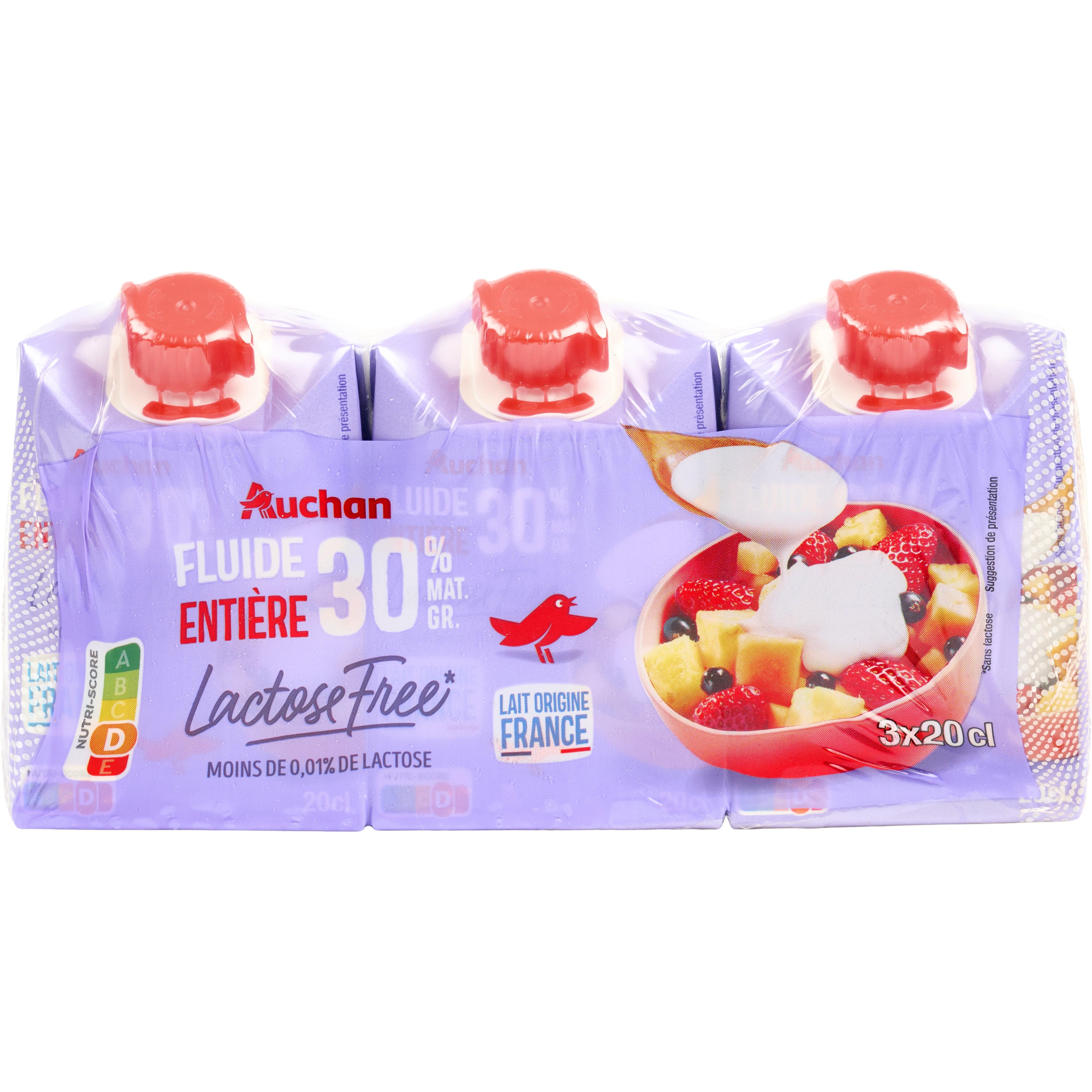 AUCHAN Crème fluide entière 30%MG UHT 1L pas cher 