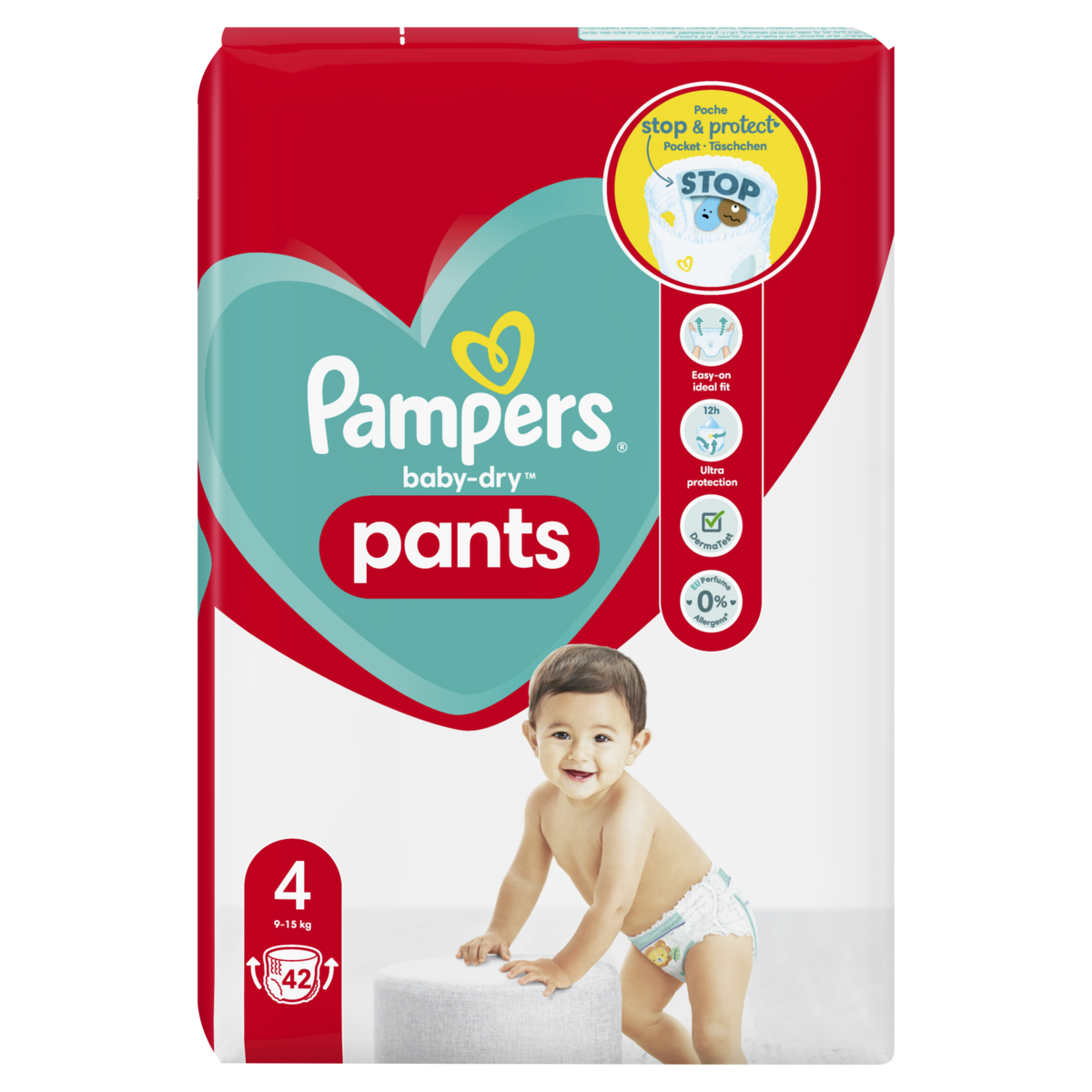 PAMPERS Baby-dry pants couches culottes taille 4 (9-15kg) 42 couches pas  cher 