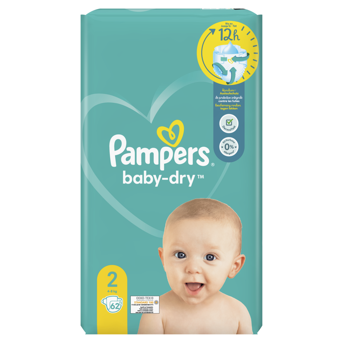 PAMPERS Baby-dry couches taille 2 (4-8kg) 62 couches pas cher