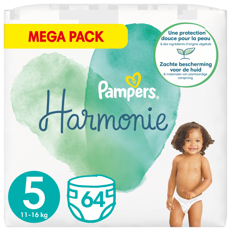 Couches Harmonie PAMPERS Taille 5 Bébé de 11kg et plus, origine végétale